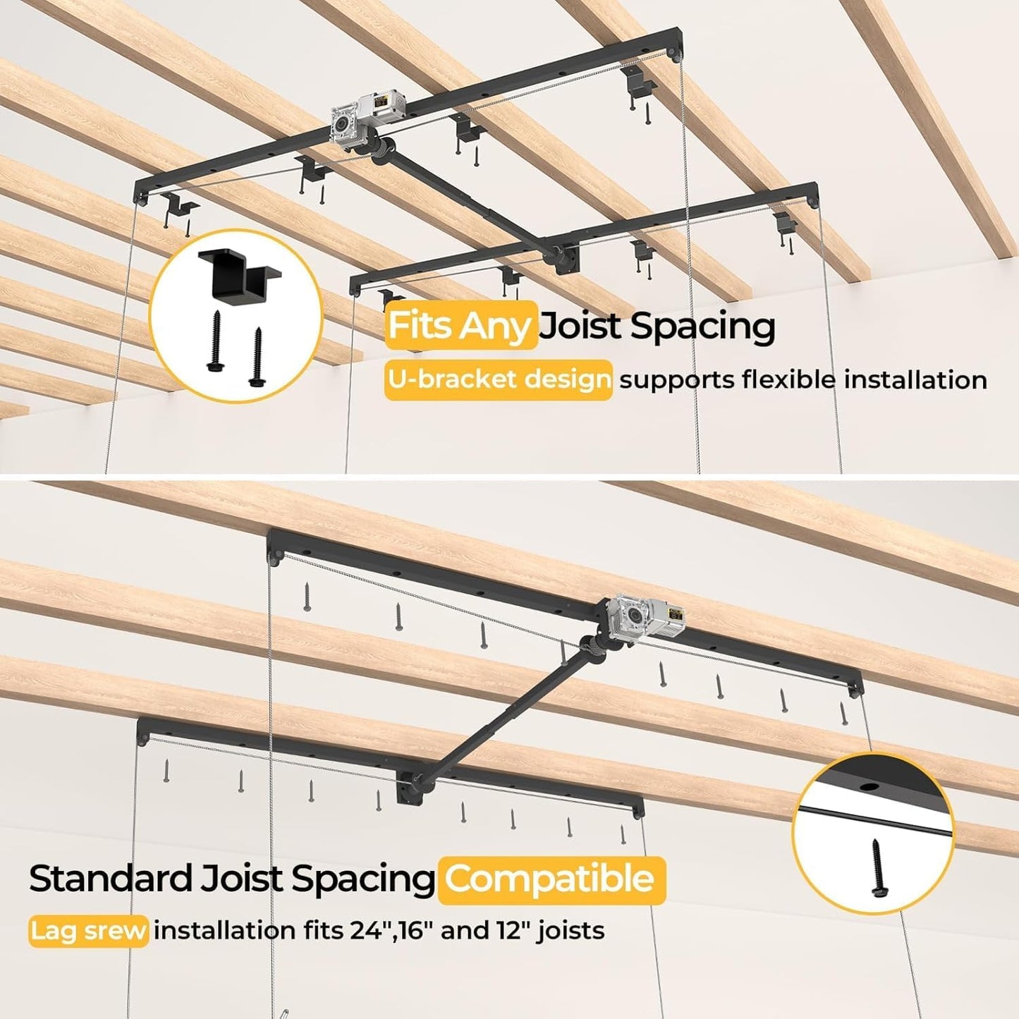 FERO Motorized Overhead Garage Storage Rack with Remote Control, Heavy-Duty Ceiling Mounted Organizer, 4x8 FT Ceiling Storage Lift System, Space-Saving Hanging Garage Shelves, 325 LBS Capacity (Motor)