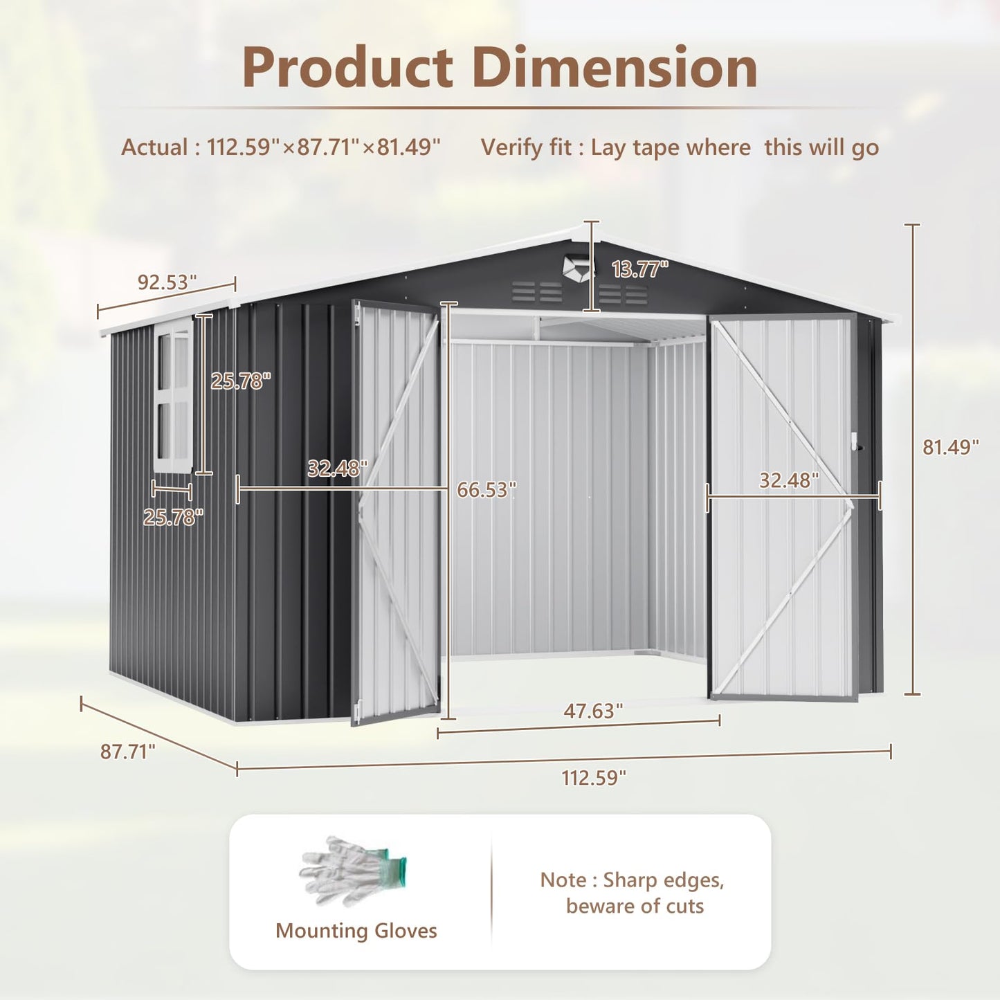 Benass 10X8 FT Outdoor Storage Shed, Metal Garden Shed - Tool Storage Sheds with Lockable Doors & 1 Clear Window, Waterproof Outside Storage Building for Backyard, Patio (Black; Floor Not Included)