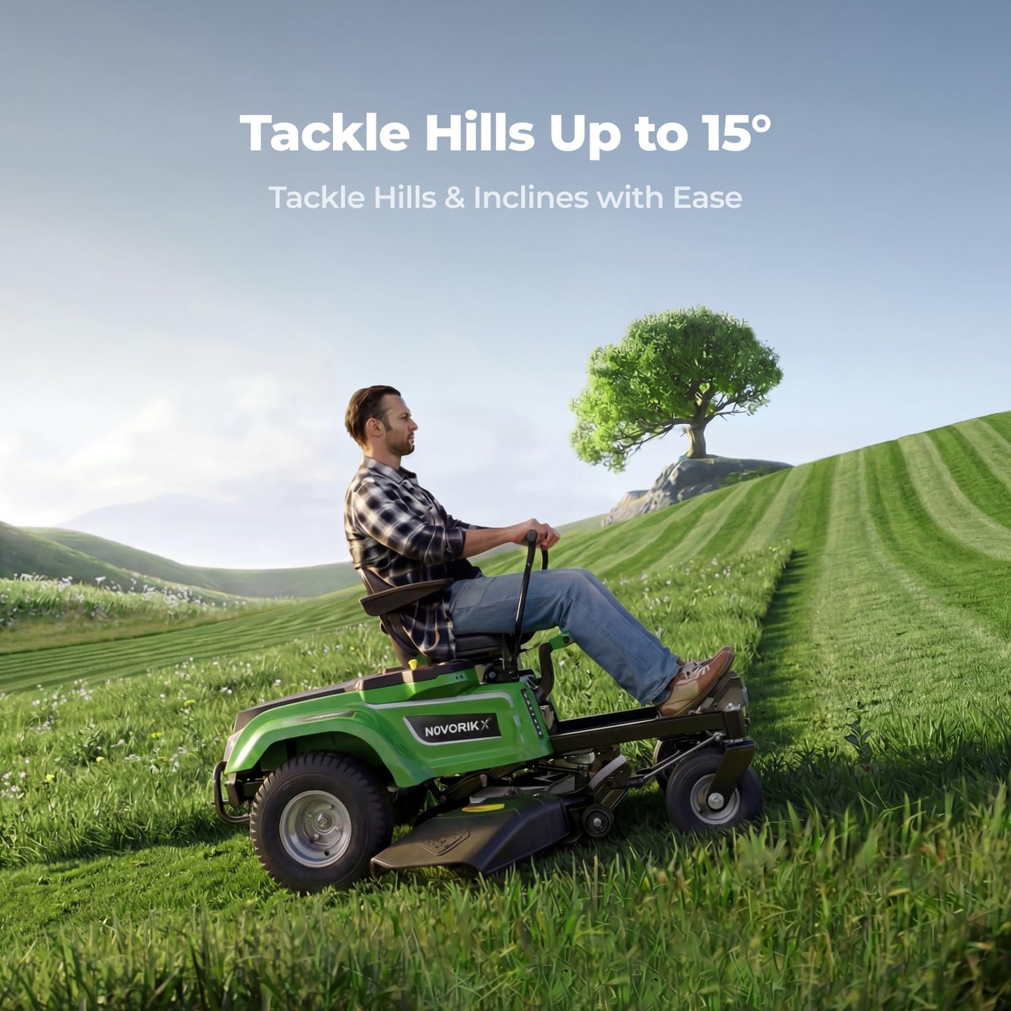 NovorikX 54V 42'' Cordless Electric Riding Lawn Mower, Zero Turn Lawn Mower with 4 * 10AH Batteries and Plug in Charger for Large Yard