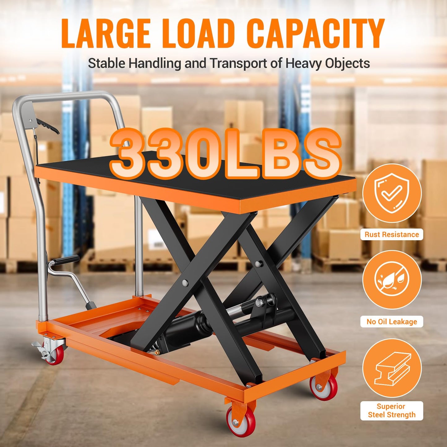 GarveeTech Hydraulic Lift Table Cart, 330 LBS Capacity 28.5 in Lifting Height, Manual Single Scissor Lift Table with Locking Wheels and Non-Slip Pad, Hydraulic Scissor Cart for Material Handling