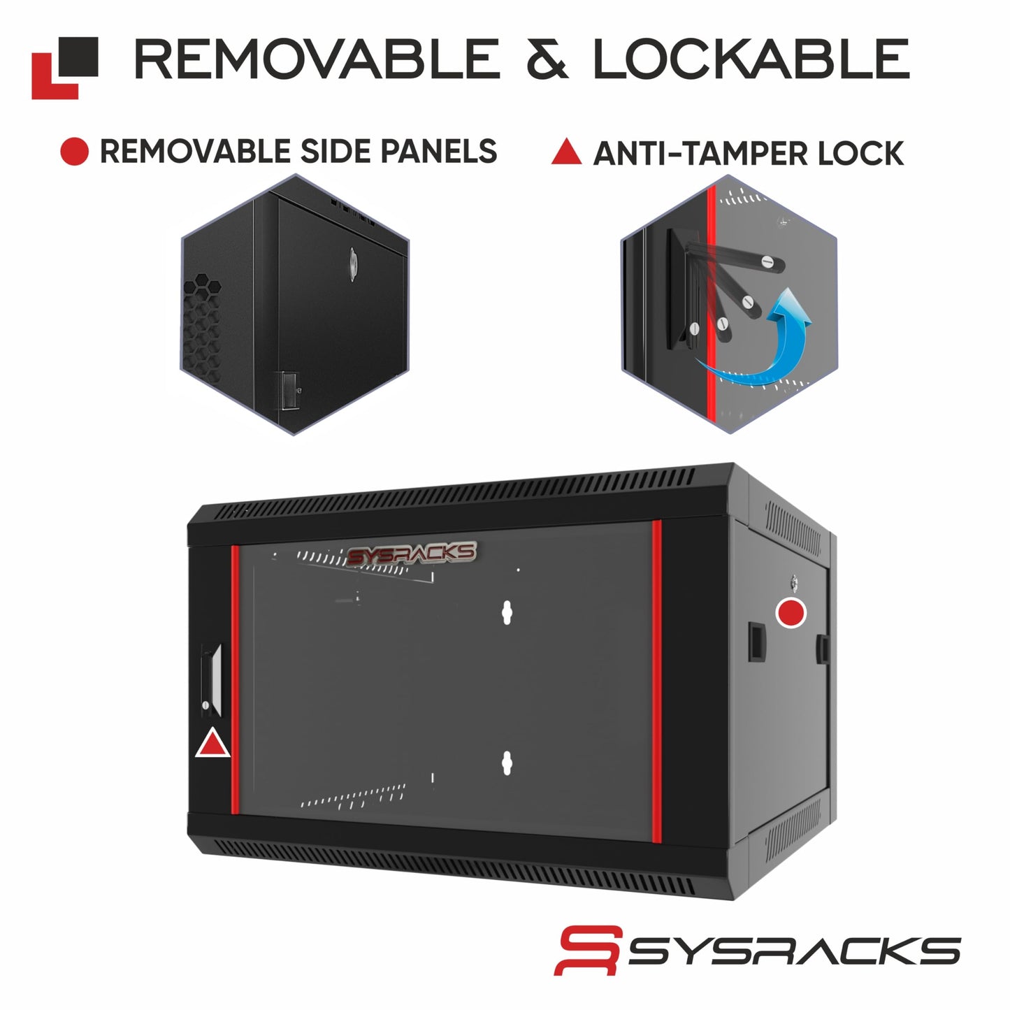 Sysracks 6U Wall Mount Server Rack Cabinet, 19” Network Enclosure, 24” Deep, Locking Glass Door, Custom-Ready IT Rack