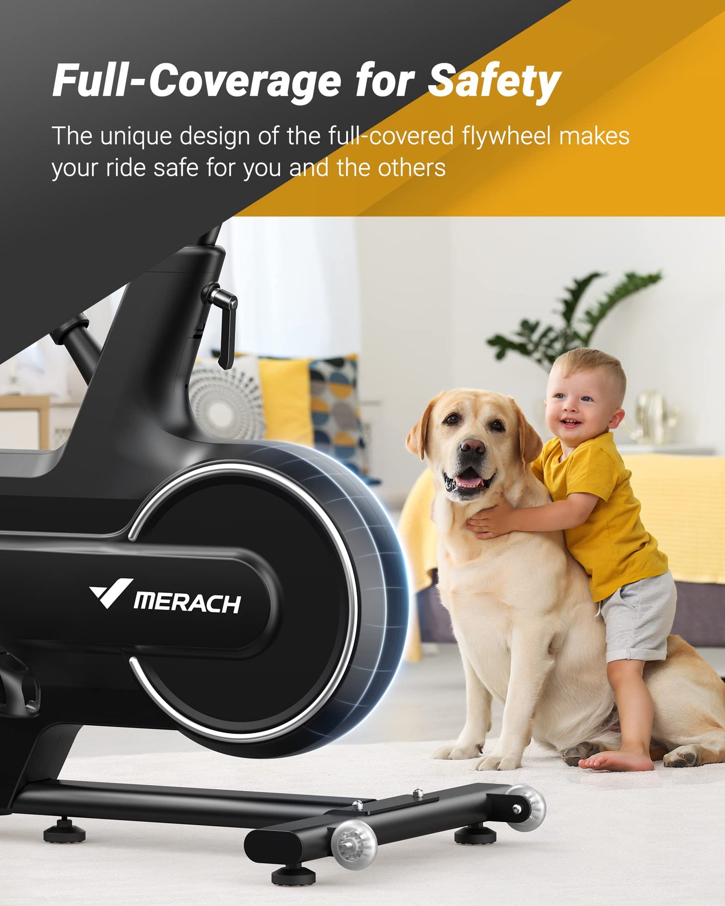 Merach Magnetic Exercise Bike, Low Noise Stationary Bike for Home with Comfortable Seat Cushion, Spinning Bike with 330 lb Weight Capacity, Exclusive App, Tablet Mount and Fitness Courses
