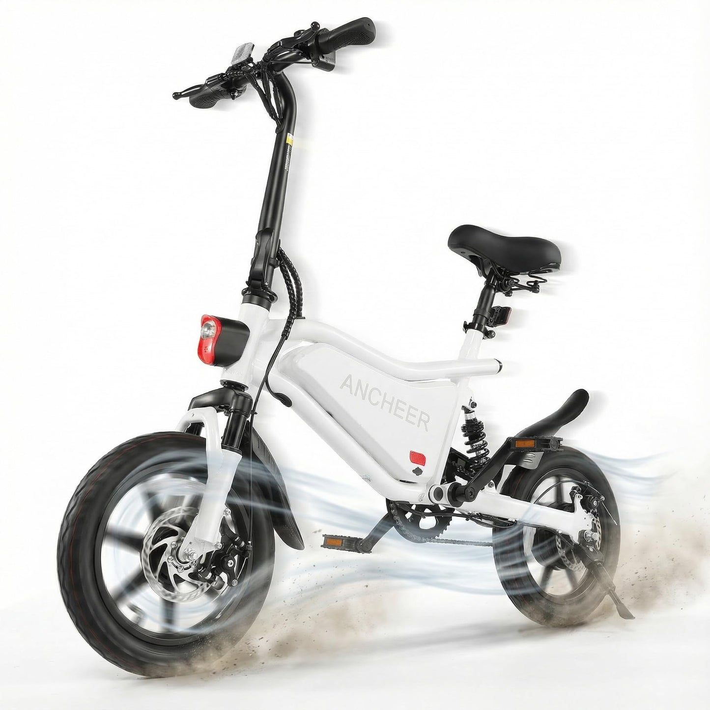ANCHEER 374Wh Folding Electric Bike for Adults, 20MPH Ebike, 25-45 Miles Ebikes for Adults, 14" Foldable Electric Bicycle, Cruise Control, LCD Digital Display, Dual Suspension(White)