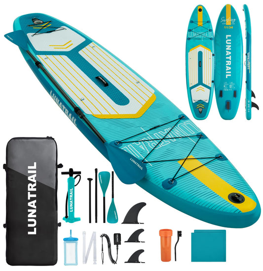【11'×34"】 Extra Long/Extra Wide Premium Inflatable Stand Up Paddle Board (SUP) – Portable & Lightweight for Yoga, Surfing, Family Fun | Complete Kit with Paddle, Pump, Bag | Durable Design