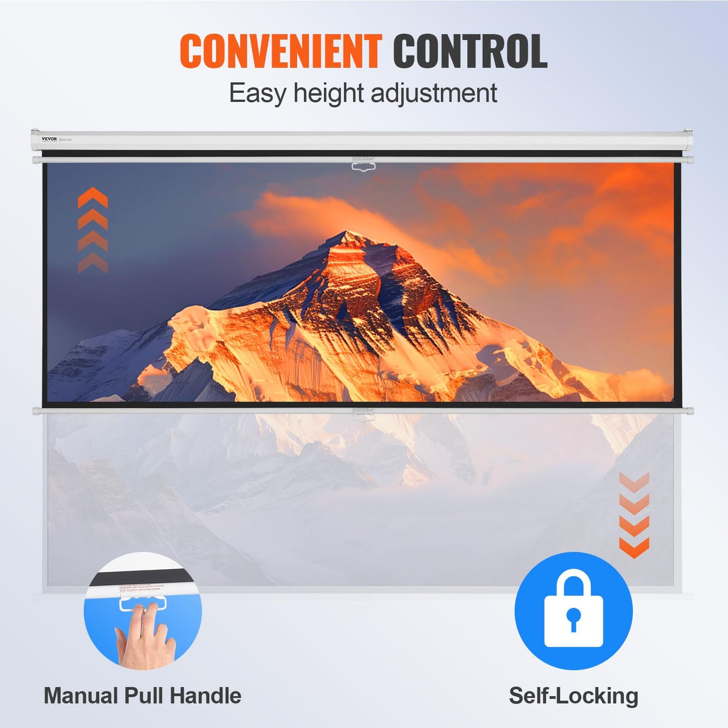 VEVOR Projector Screen, 100 inch Manual Pull Down Projector Screen, 16:9 4K 1080 HD Projector Screen, Auto-Locking Portable Projection Screen, Projector Screen for Family Home Office Theater