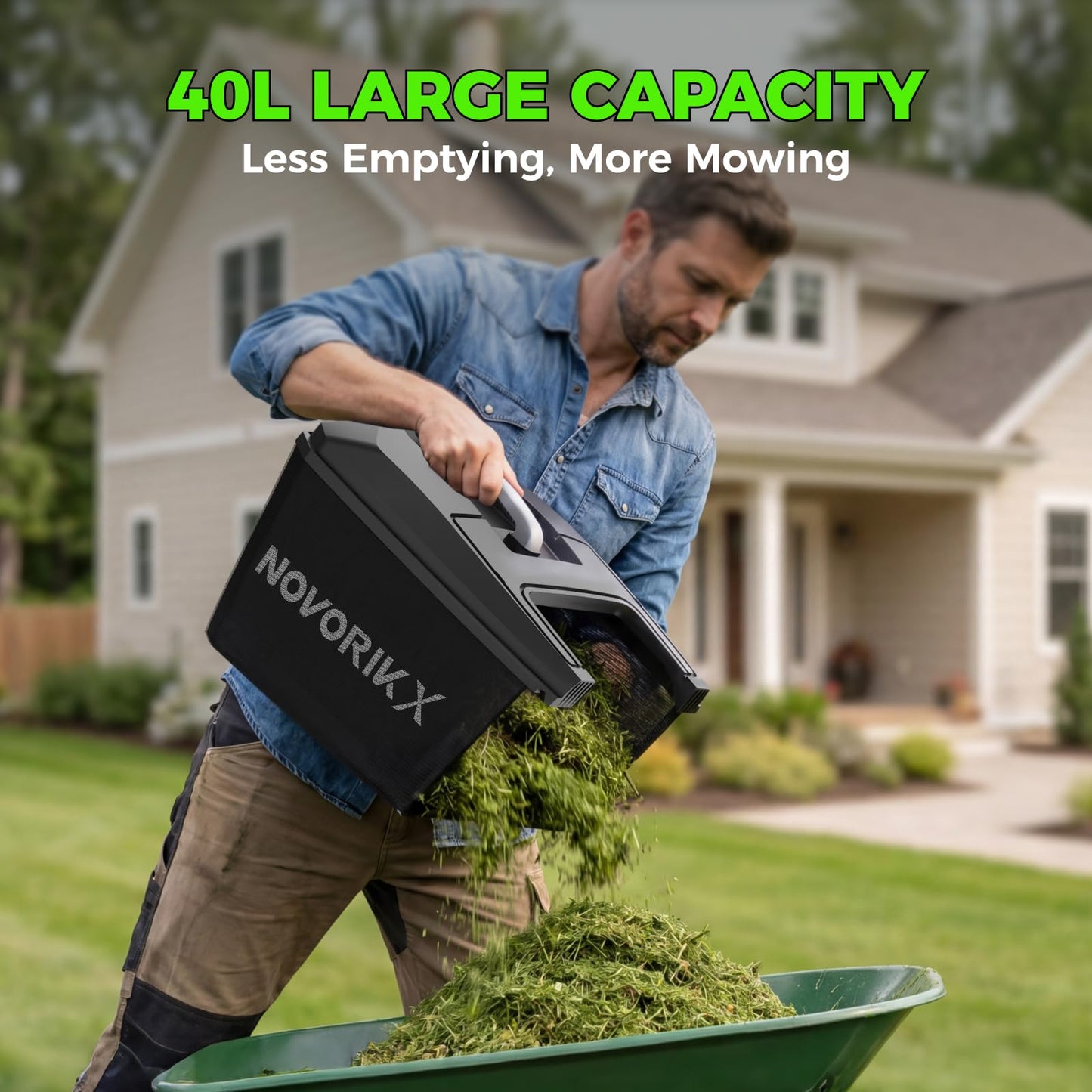 NovorikX 40V 17-Inch Cordless Lawn Mower, Brushless Electric Lawn Mower with Dual 4.0Ah Batteries & Charger, 6 Cutting Heights, 2-in-1 Mulching & Bagging