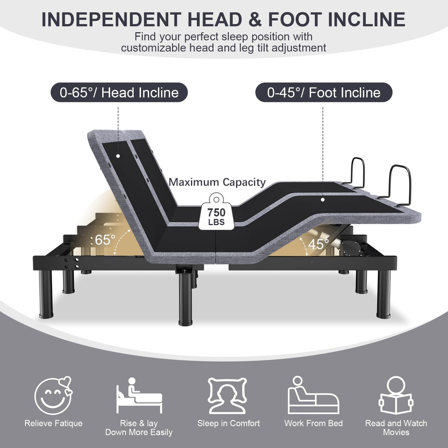 Split King Adjustable Beds with Thickened Frame, Adjustable Bed Frame with with Wireless Remote, Separate Head/Foot Lift, Massage, Zero Gravity,USB Ports, Adjustable Bed Bases with Sturdy Metal