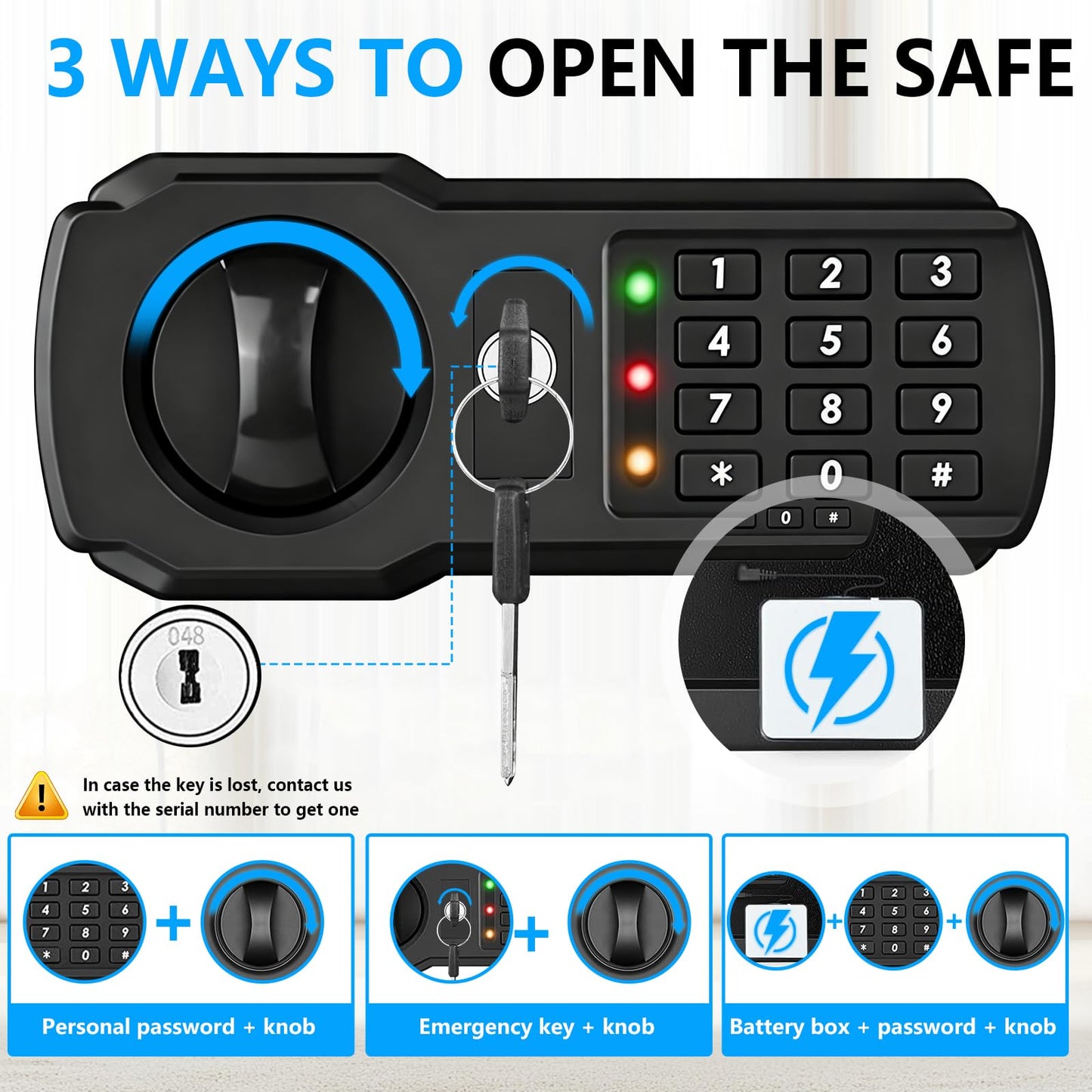 6.1 Cuft Extra Large Fire Safes for Home, Digital Fireproof Safe with Programmable Keypad, Spare Keys and 3 Removable Shelves, Anti-Theft Security Waterproof Document Safe Box for Money Valuables