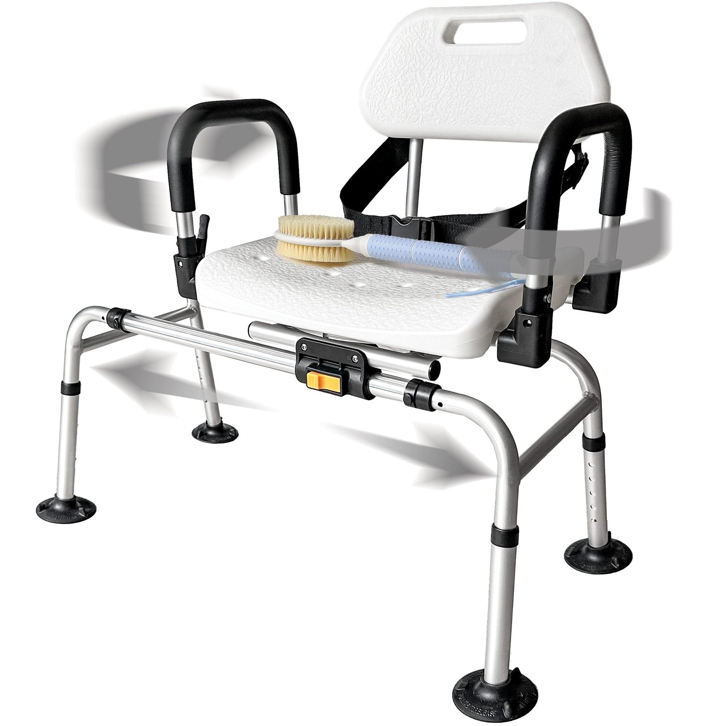 DMI 360 Max Comfort Swivel Shower Chair & Transfer Bench, Extra-Wide 360lb Capacity, Non-Slip & Padded Arms, Bonus Adjustable Back Scrubber