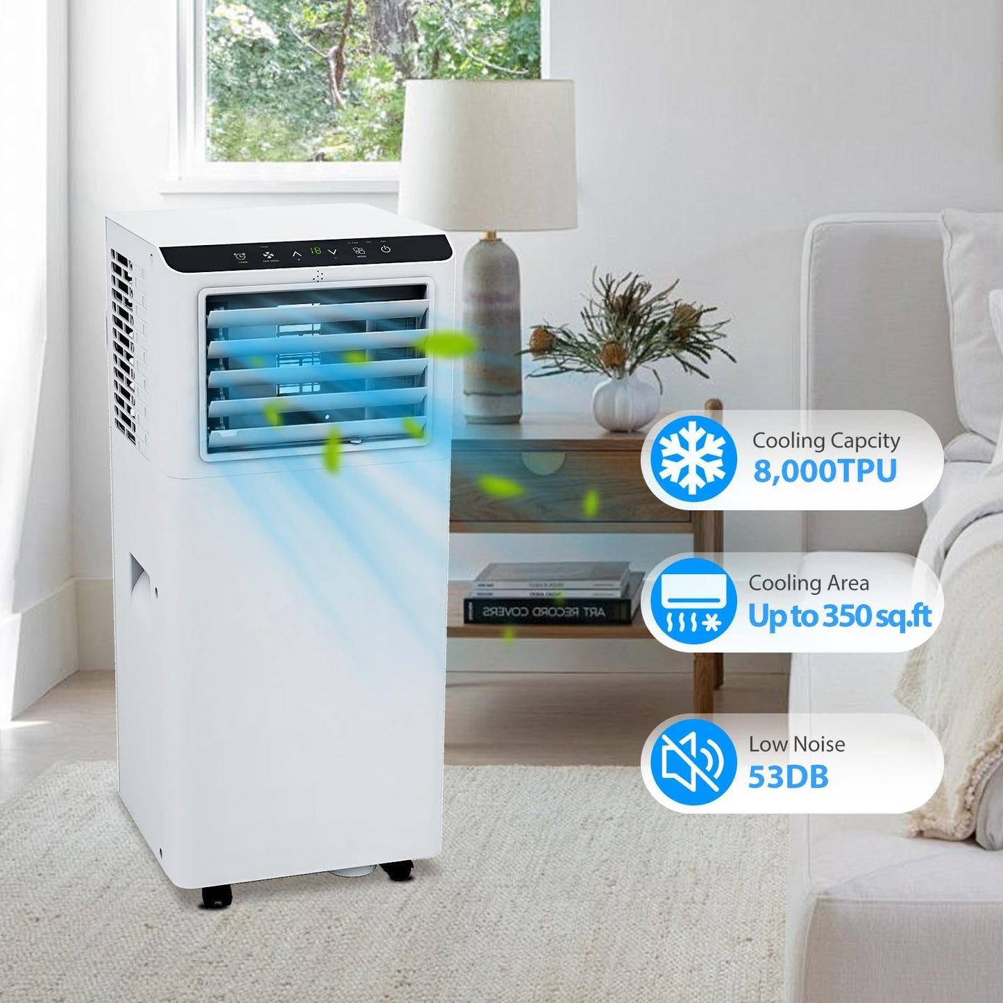 GarveeLife Portable Air Conditioner,8,000 BTU for Rooms up to 350 Sq.Ft., Smart Compact AC Unit with Cooling, Dehumidifier, Fan, Remote Control and Window Kit, White