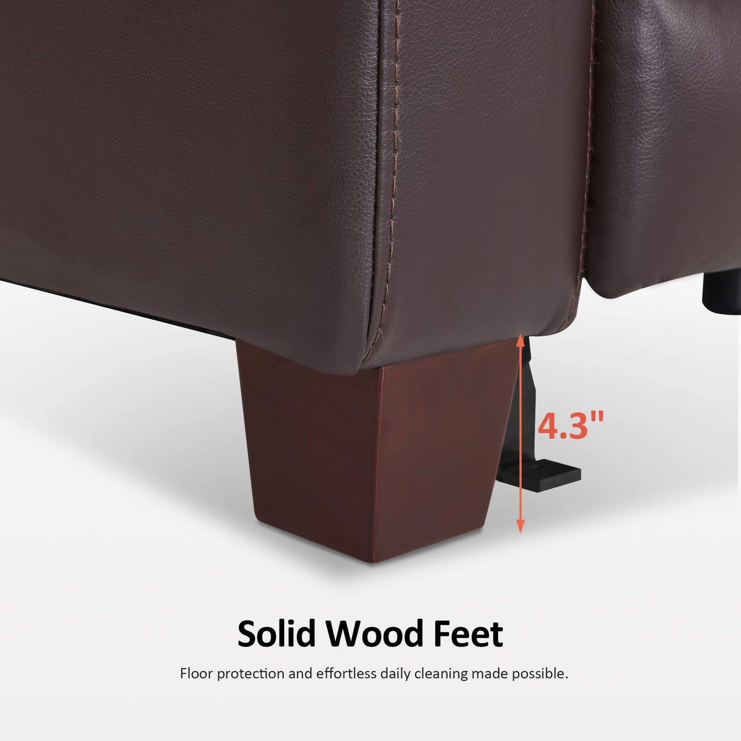 MCombo Zero Wall Recliner Chair, Wall Hugger Power Recliner Chair with Adjustable Headrest, High Wood Leg, USB & Type C Dual Charge Ports, for Living Room, Small Spaces, HL128 (Faux Leather, Brown)