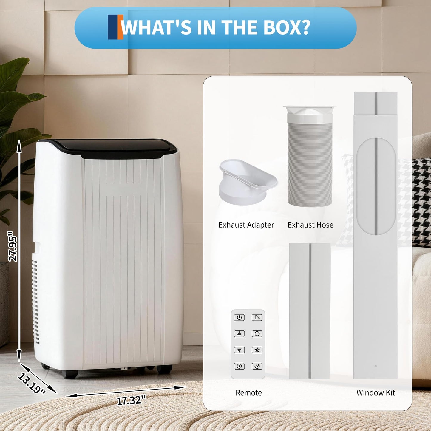 ActiveTrail Portable Air Conditioner, 12000 BTU AC Unit for Bedroom, Portable AC with Remote, Small Air Conditioner for Room, 3-in-1 Portable AC Unit Cools, Dehumidifies & Fans for Home Office, White
