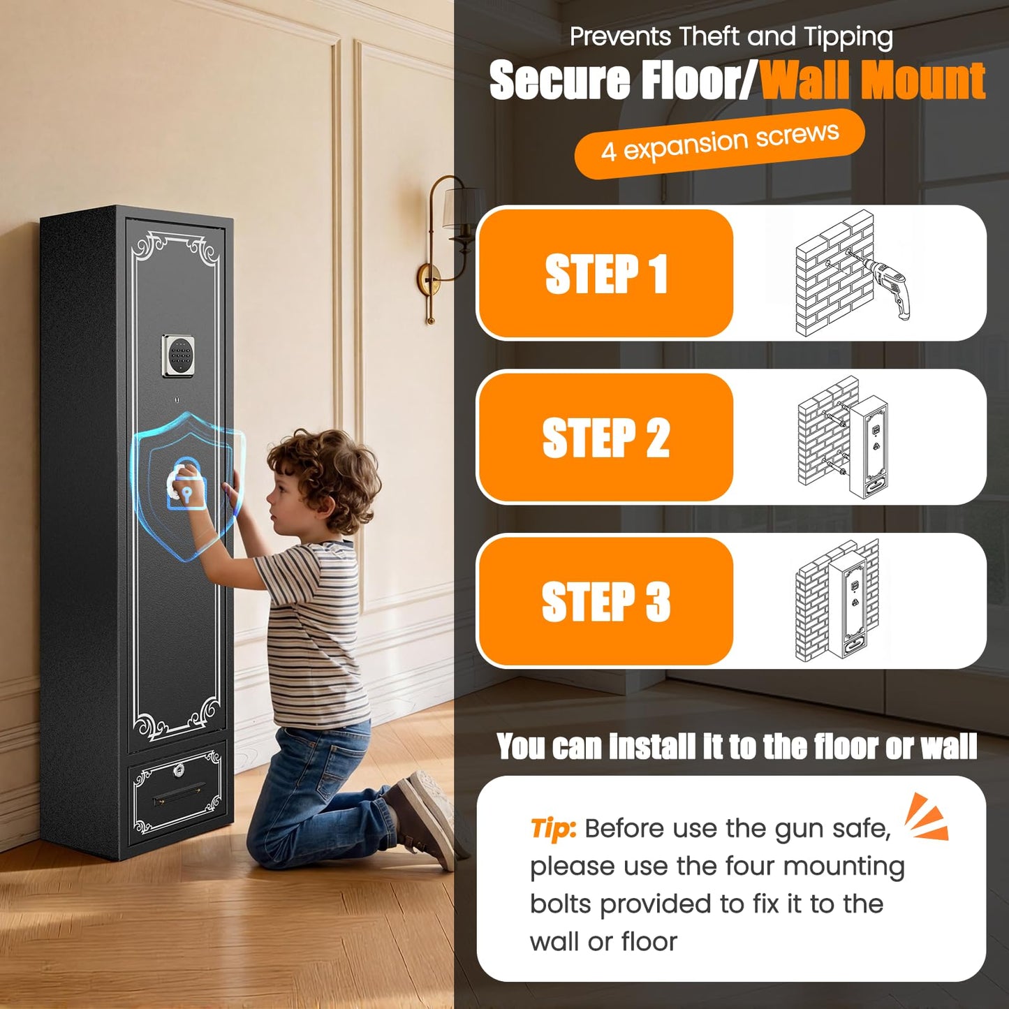 Assembled 22 Gun Safe for Rifle and Pistols, 6 Rifle Safes for Home, Shotgun Safe Long Gun Cabinet for Firearm with Drawer, Removable Shelf & Gun Rack