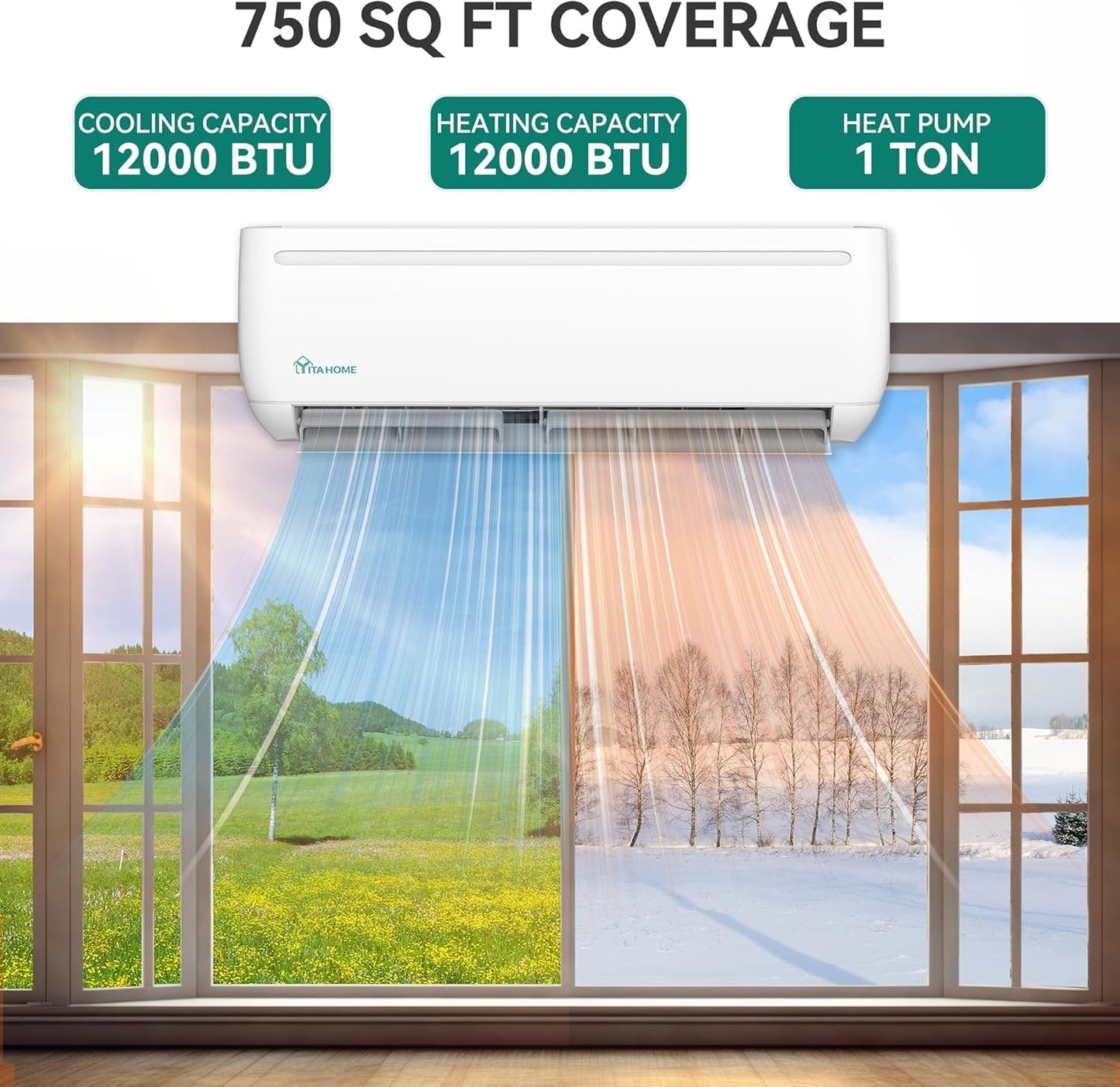 YITAHOME 24000 BTU Mini Split Air Conditioner Heat Pump System, Wifi Enabled 18.5 SEER2 208-230V Inverter Ductless AC Cool Up to 1500 Sq. Ft, Compatible with Alexa, Complete Installation Kit, White