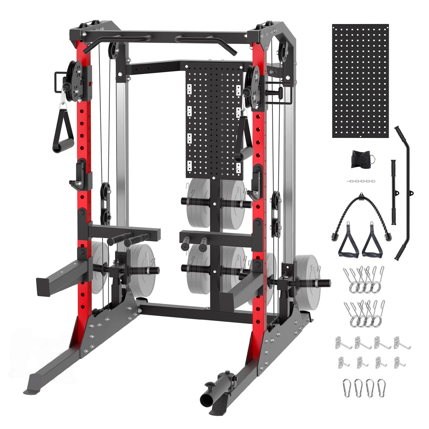 GarveeLife Power Cage, 2000 LB Power Rack with Dual Pulley Cable Crossover, Multi-Function Home Gym Squat Rack with Attachments, Full Body Strength Training Equipment for Home
