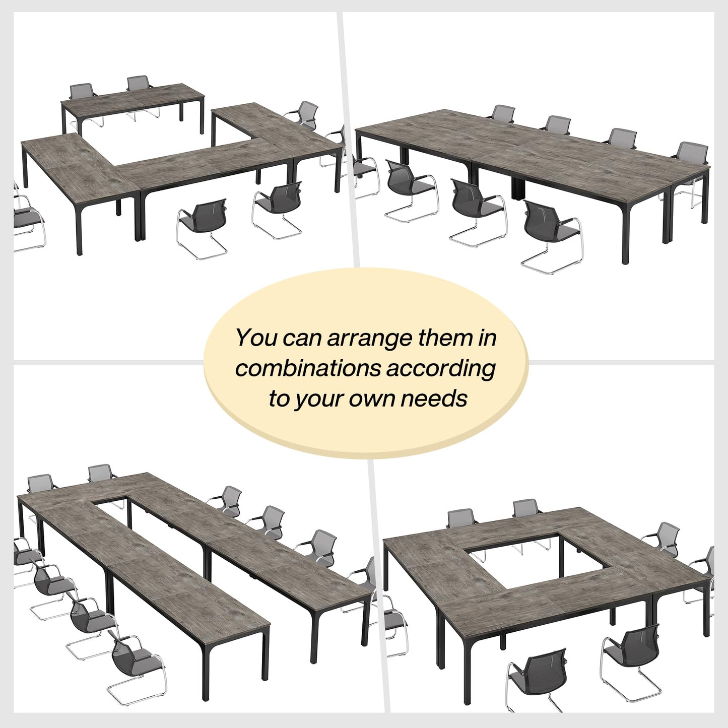 Tribesigns 6.5FT Conference Table, 78.7-Inch Rectangle Meeting Seminar Table, Large Business Tables for 6-8 People (Only Table) (Gray+Black)