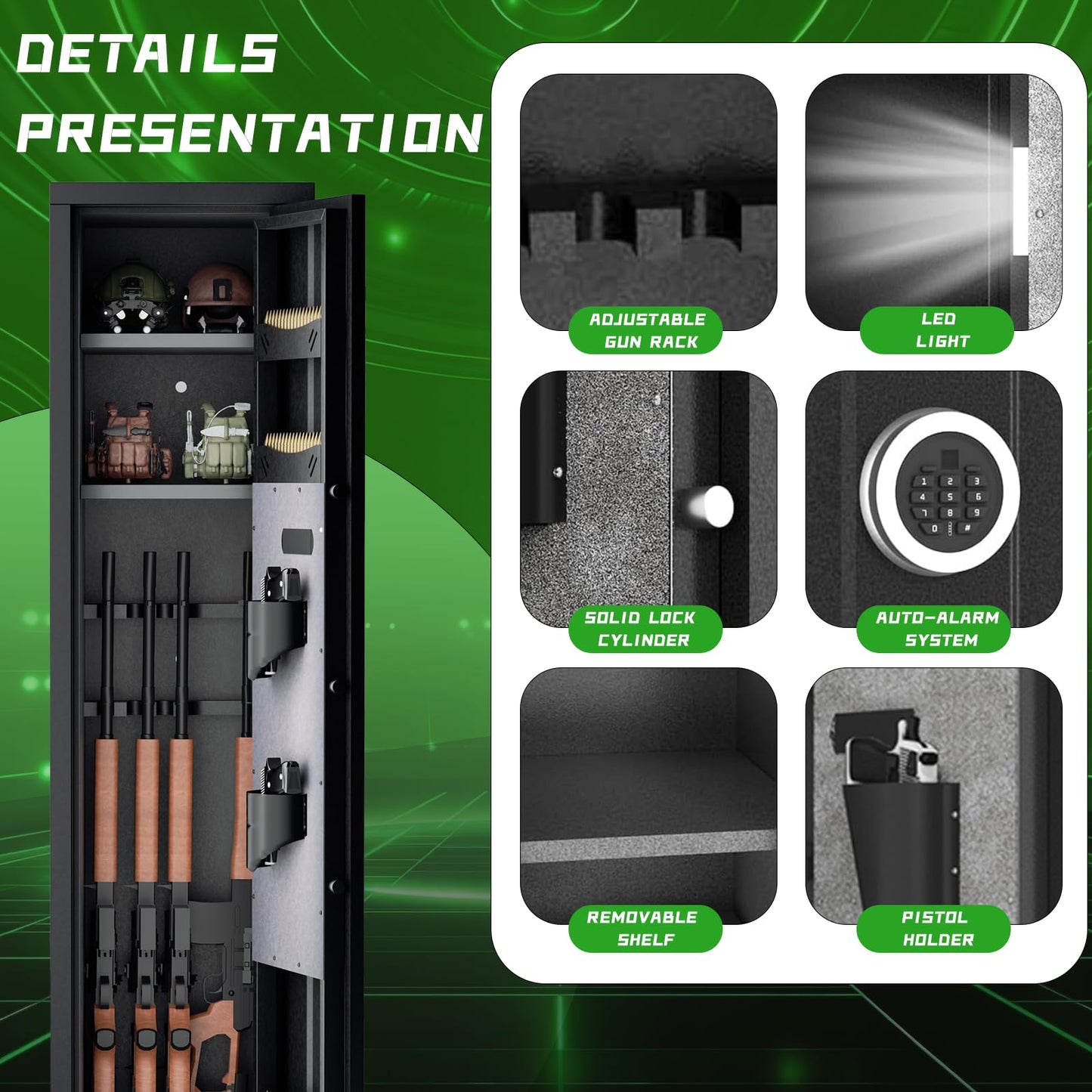 [No Assembly Required] 8-12 Gun Safe for Rifles and Pistols，Rifle Safe with Digital Keypad Lock,Gun Cabinet for Home with Adjustable Racks & Pistol Storage，Heavy Duty Long Gun Safe,57" H