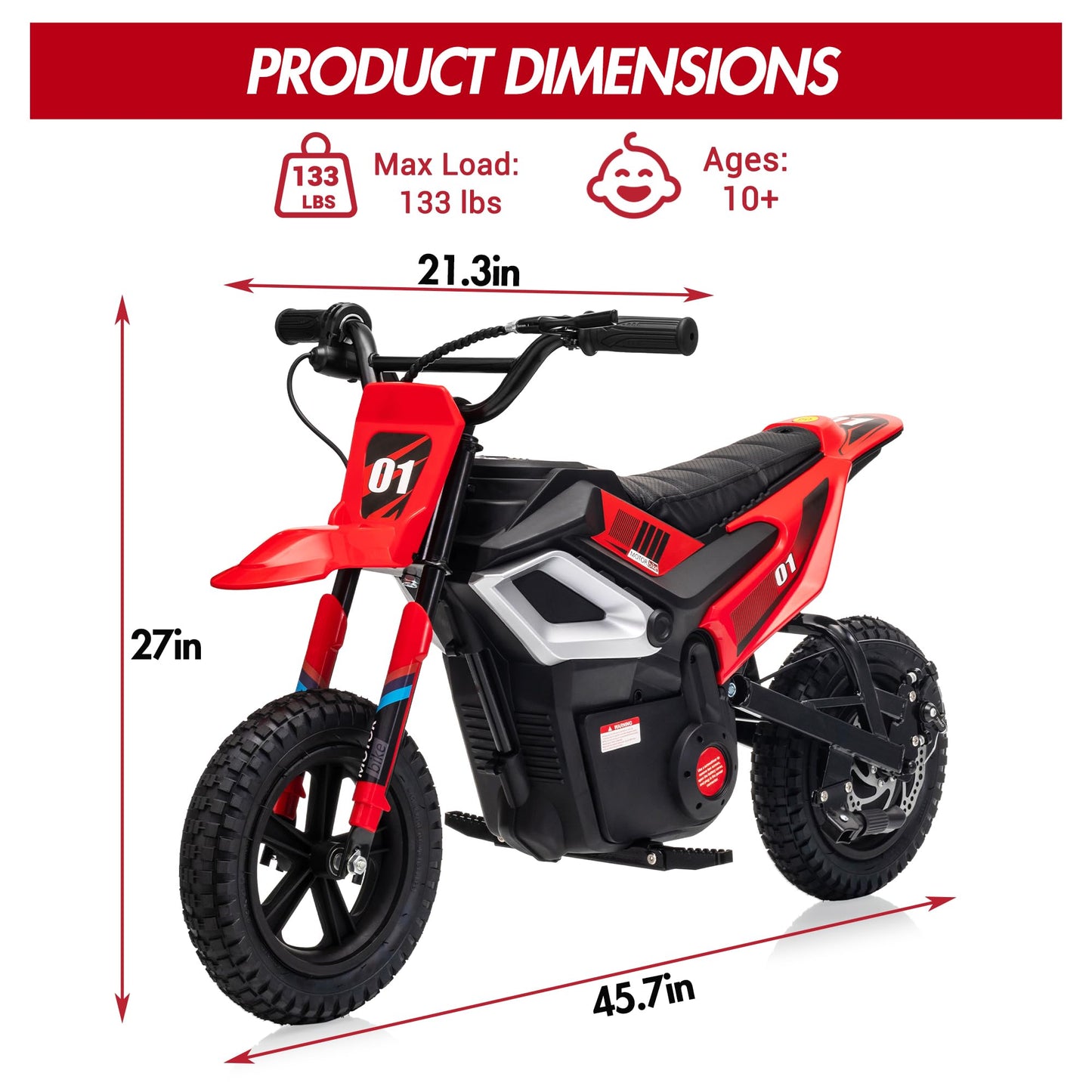 Electric Dirt Bike for Kids 10-12 Years, 350W Motor 14MPH Off-Road Motorcycle, 24V 7AH Battery 12" Fat Tire Suspension, 130lbs Max Load Mini Dirtbike for Teens Boys Girls