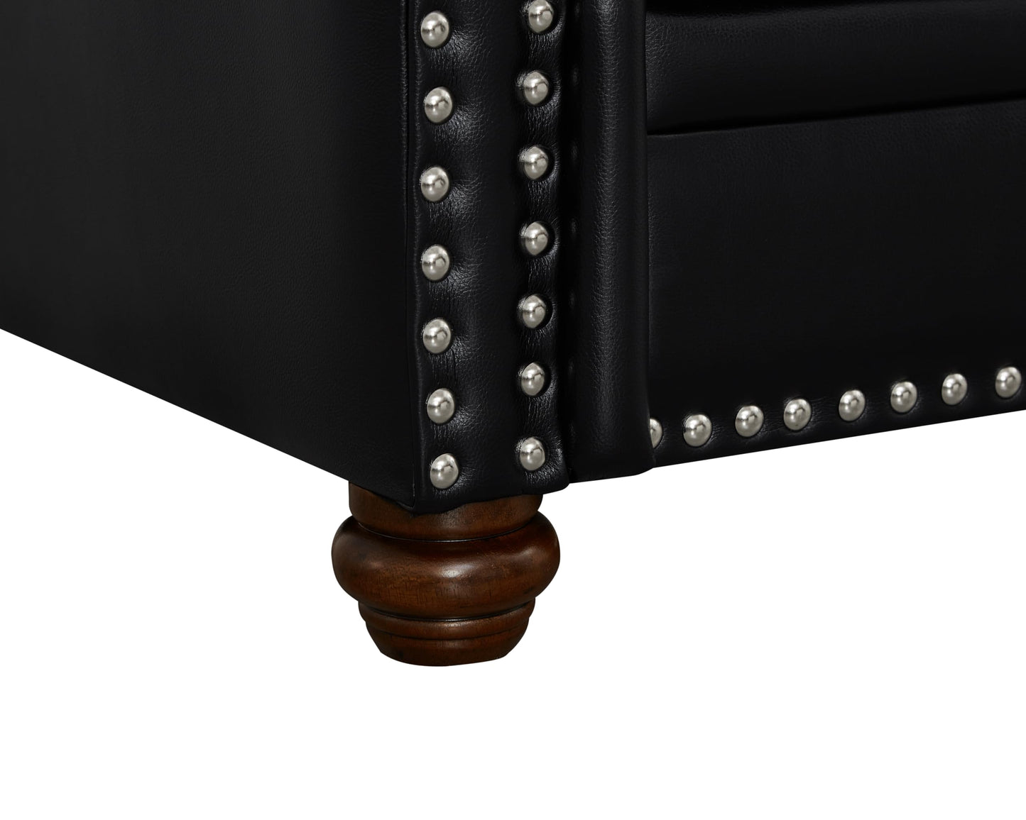 GDFStudio 83" Mid-Century Modern Sofa Couch with Storage, 3 Seater Deep Seat Upholstered Faux Leather Sofa with Nailhead Trim, Rolled Arms & Solid Legs, Comfy Accent Sofa for Living Room, Black
