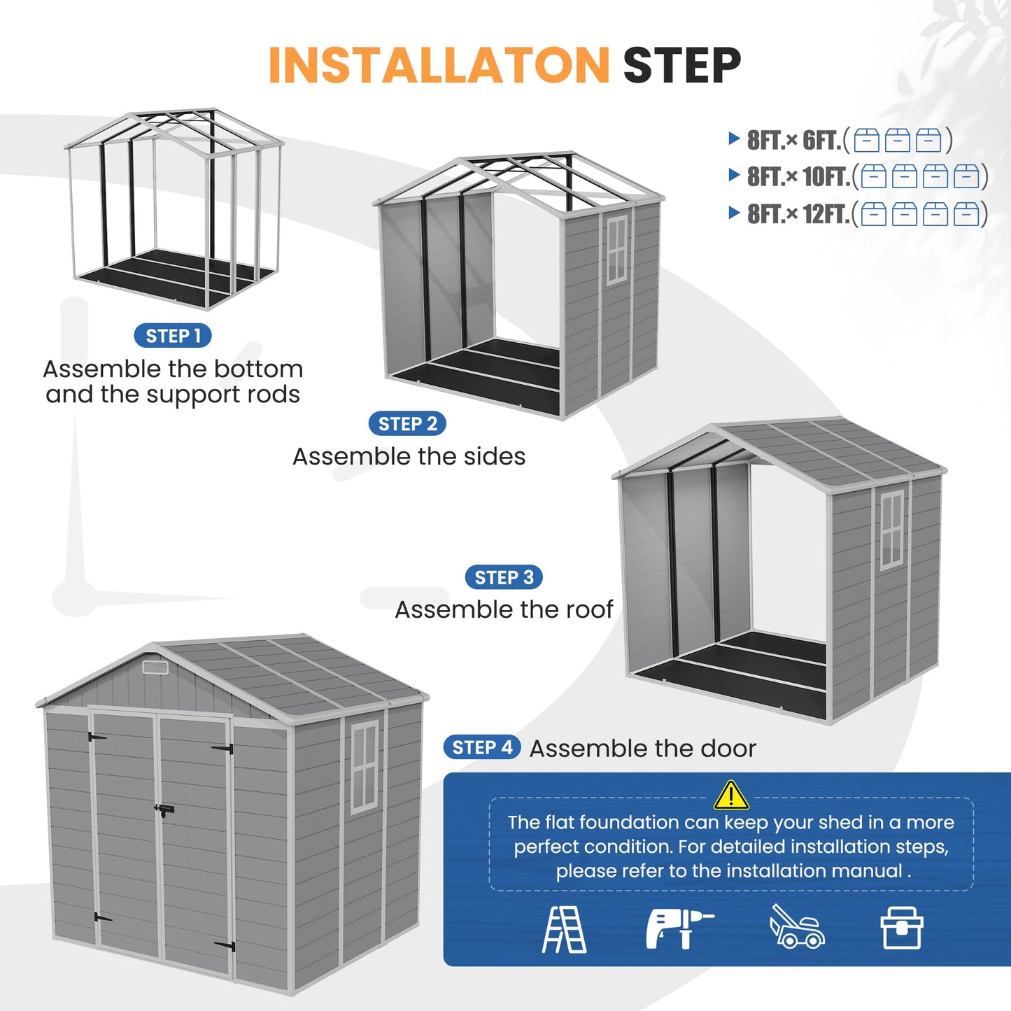 Amopatio 8x6 FT Storage Shed, Resin Outdoor Shed with Floor Included, Plastic Sheds for Bike, Garden Tools, Sheds & Outdoor Storage with Lockable Door, Window & Vents, Grey & White