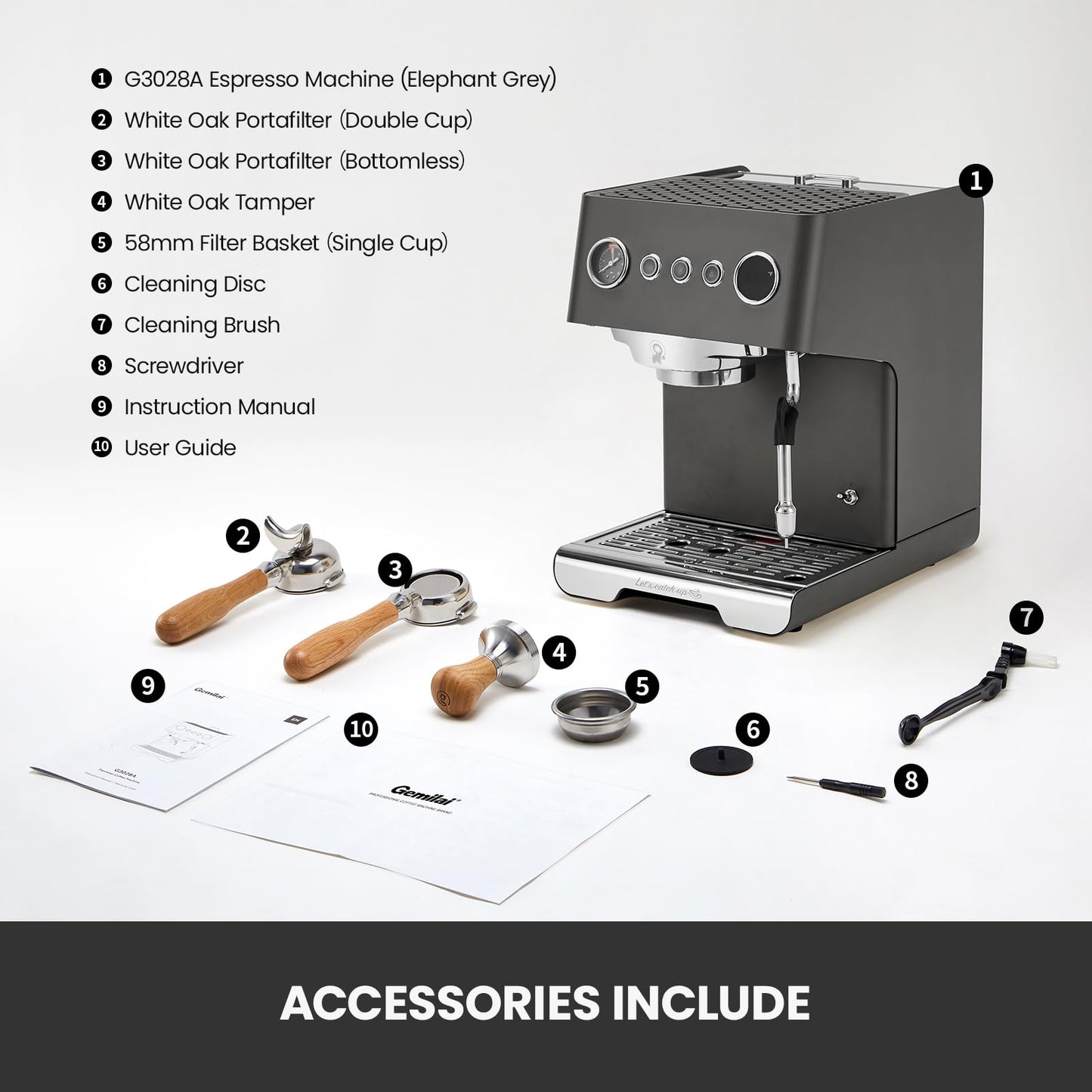 Gemilai G3028A Espresso Machine, 15 Bar Professional Coffee Maker with Adjustable Pressure & Automatic Milk Frother, Dual PID & 550ml Boiler, 57oz Tank, Stainless Steel for Cappuccino, Latte Grey
