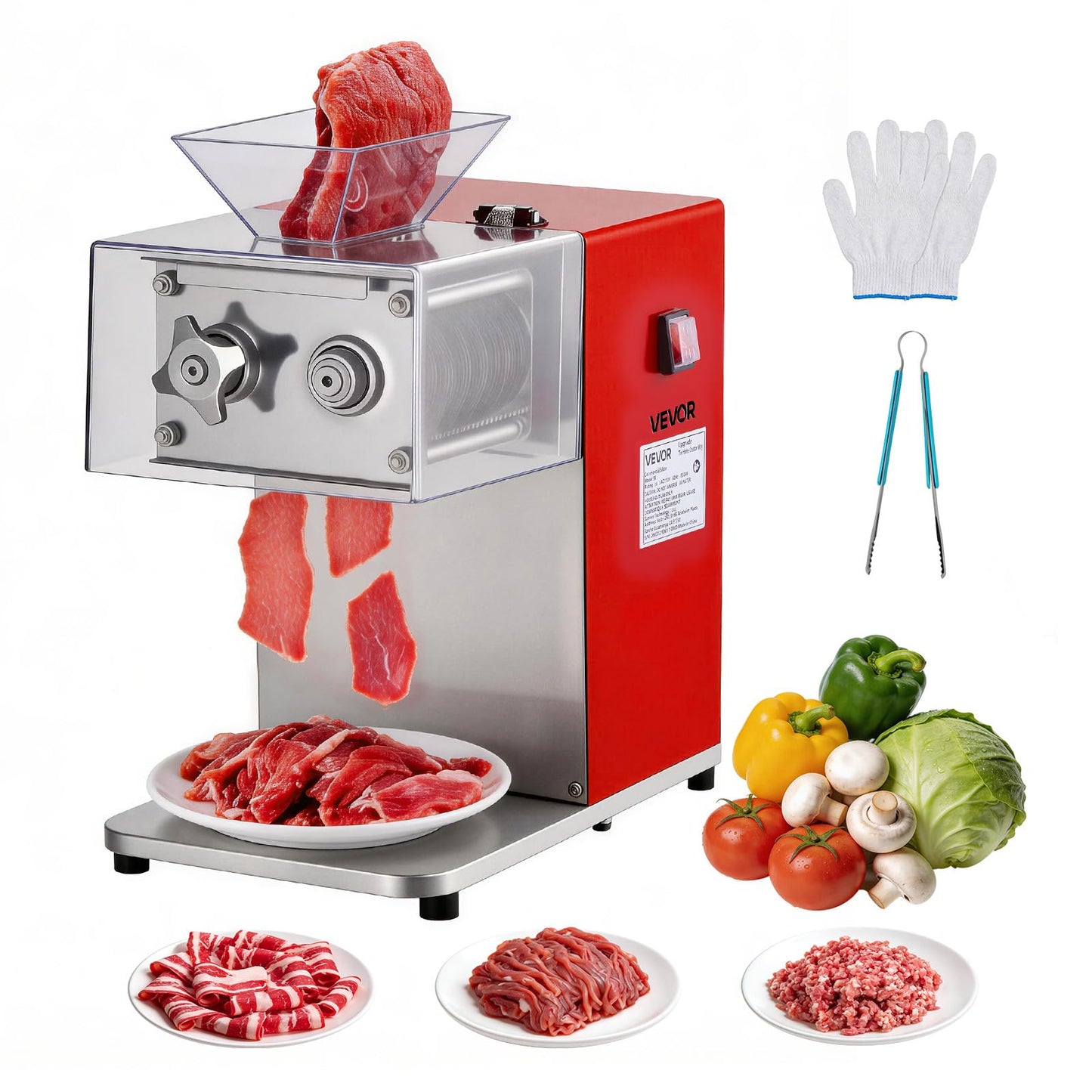 VEVOR Meat Cutting Machine, 850W Commercial Slicer, 3.5mm Heavy Duty Stainless Steel Blade Shredder for Boneless Meat Soft Vegetables, Electric Food Slicers for Kitchen Restaurant Supermarket