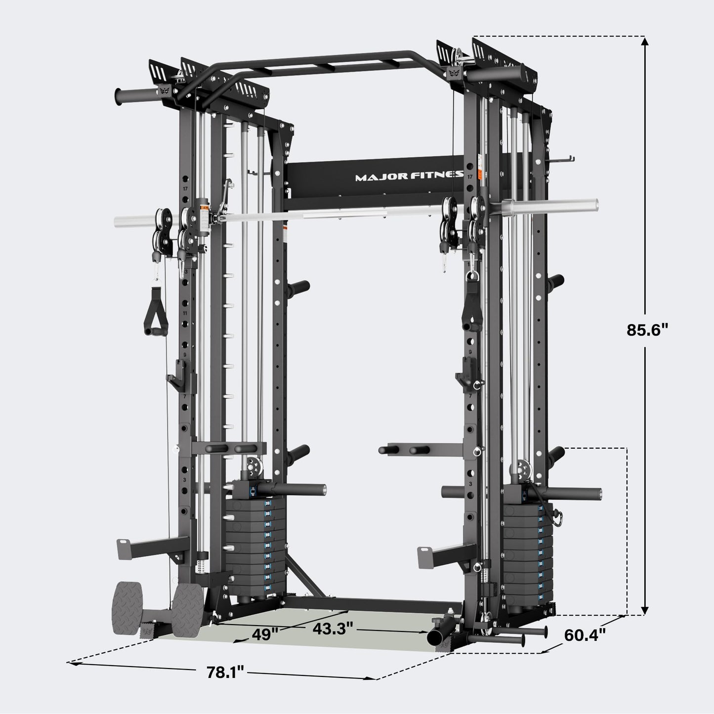 Major Fitness Drone MAX V Smith Machine with Weight Stacks, All-in-One Home Gym Squat Rack--2500LB Capacity, Dual LAT Pull-Down Systems & Cable Crossover Machine, Heavy-Duty Full-Body Workout Machine