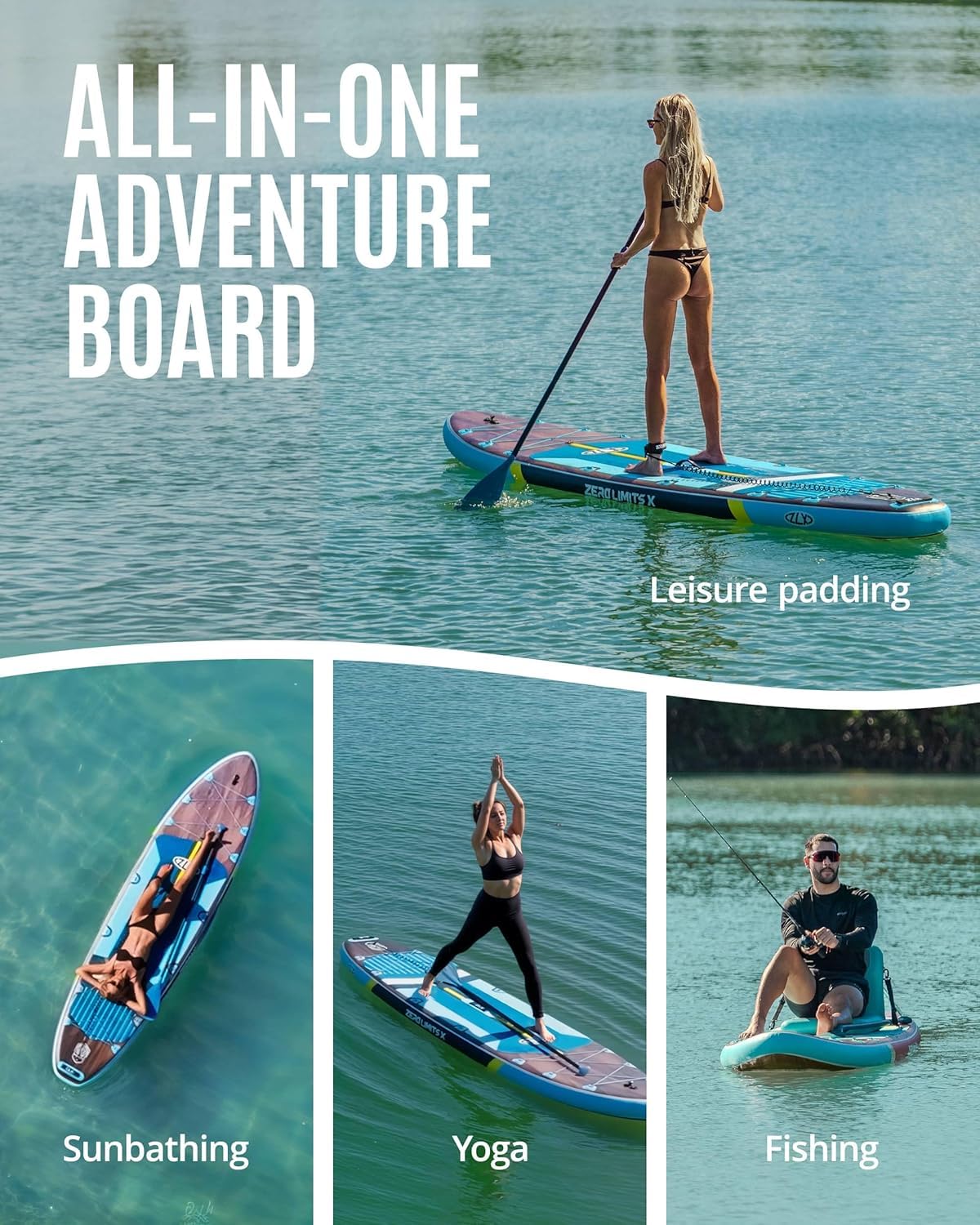 ZLX 11'6" Extra Large Inflatable Stand Up Paddle Board with Inflatable Seat | Stable Non-Slip Deck Pad and Premium iSUP Accessories - Portable Backpack & Upgraded Pump for Adults, All Skill Levels