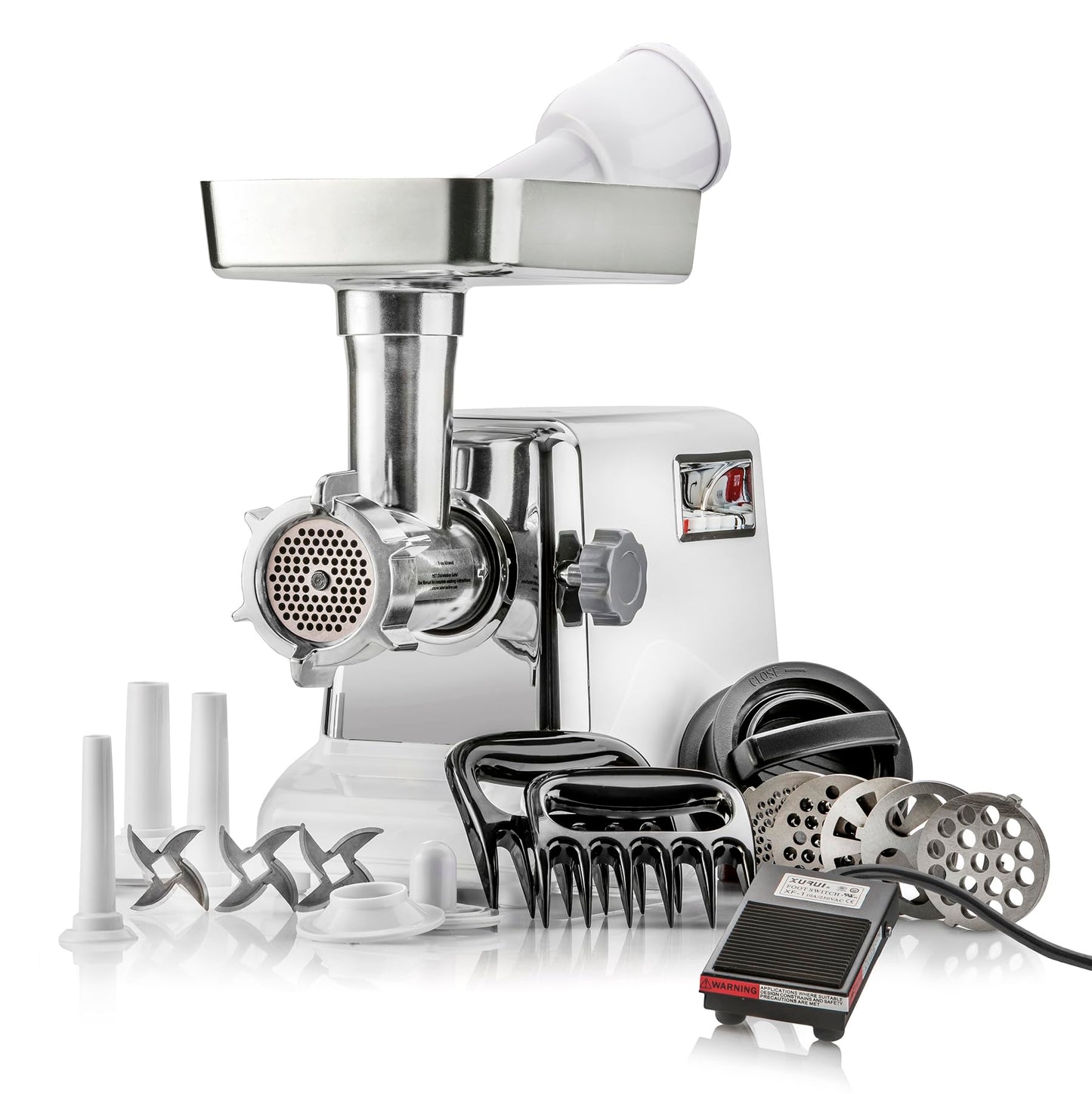 STX International Turboforce 3000 Series 6-in-1 Electric Meat Grinder | 3000W Max | 3-Speed | Foot Pedal | 5 Grinding Die | 3 Stainless Steel Blades | Sausage Stuffer | Kubbe Maker & More Included