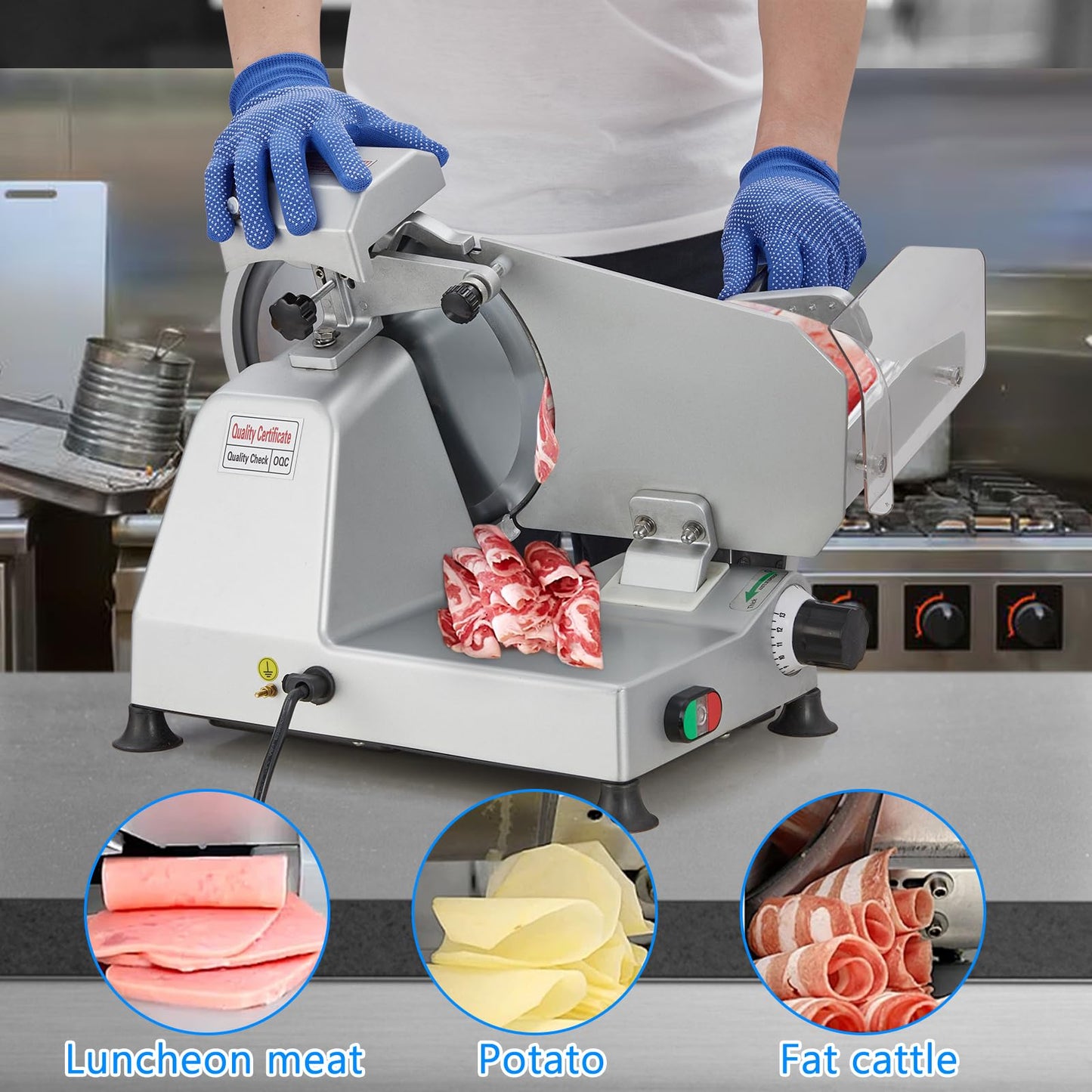 GarveeHome 240W Meat Slicer, Electric Food Slicer with 10 in Round Blade and Built-in Sharpening Stone, Adjustable Thickness Meat Slicer for Home and Commercial Use to Cuts Meat, Bread and Cheese.