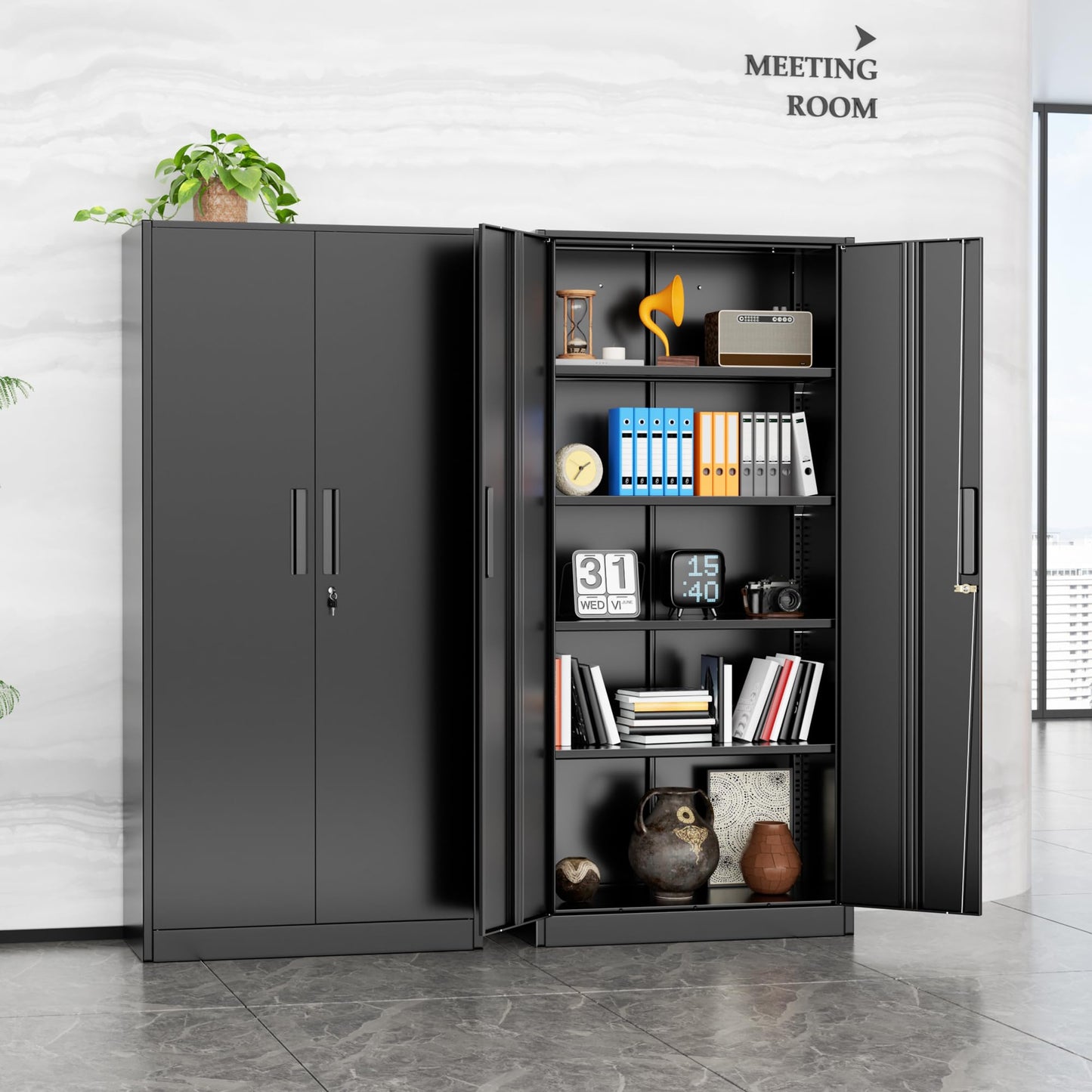INTERGREAT Metal Storage Cabinet, 72” H Storage Cabinet with 2 Doors and 4 Adjustable Shelves for Office, Home, Garage, Pantry (Assembly Required, Black)