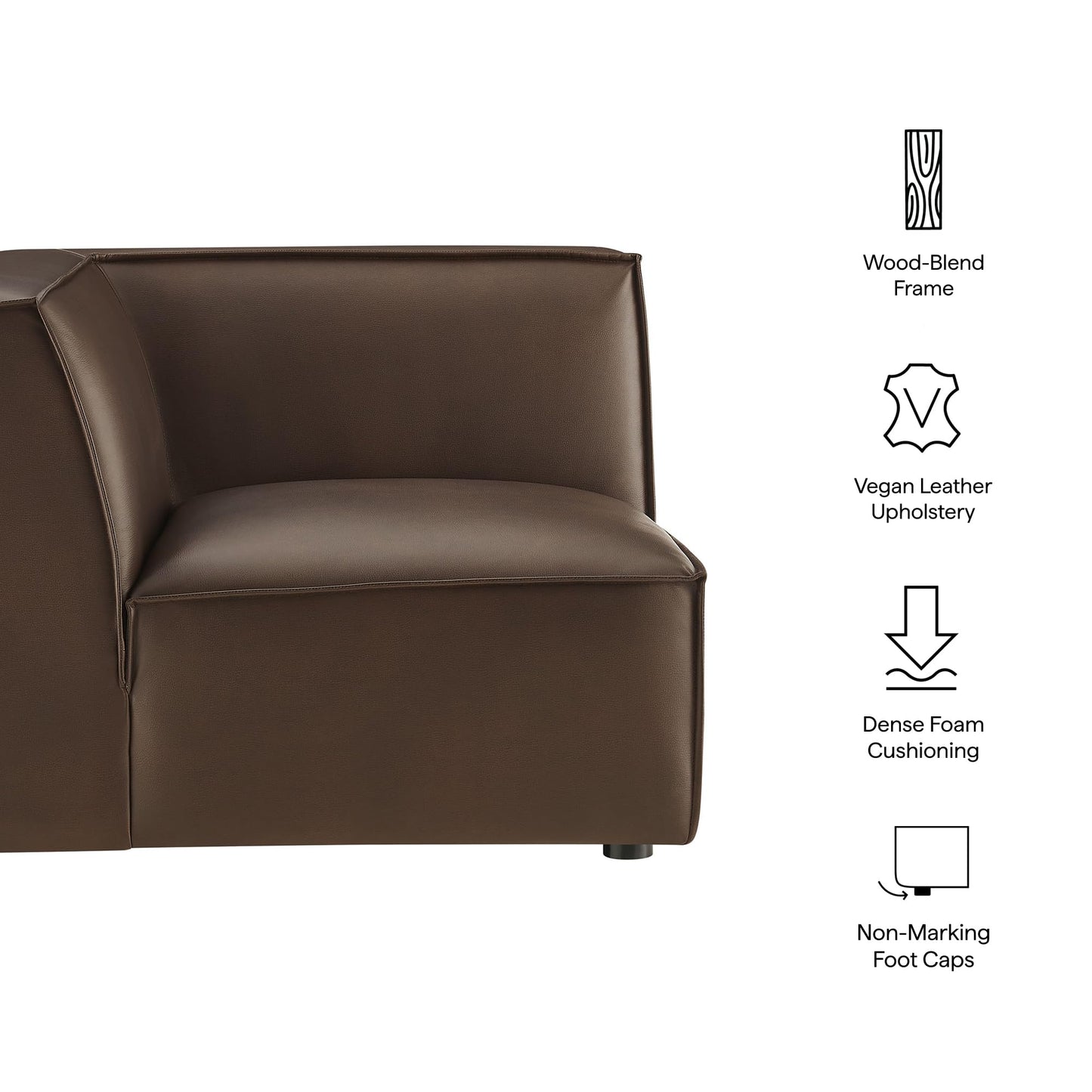 Modway Restore Faux Leather Modular Corner Chair in Espresso - Living Room Vegan Leather Upholstered Single-Arm Accent Armchair for Sectional Sofa with Coil Seat Support and French Piping