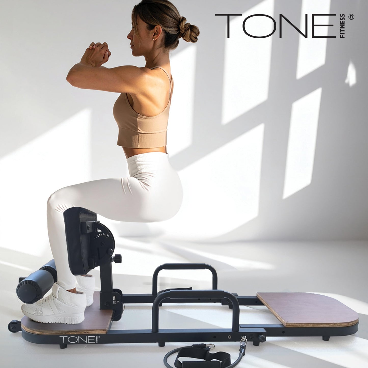Tone Fitness Foldable Hip Thrust & Glute Exercise Machine | Adjustable Sissy Squat, Core & Leg Trainer | Compact Multi-Purpose Home Gym Equipment | Classic Gray