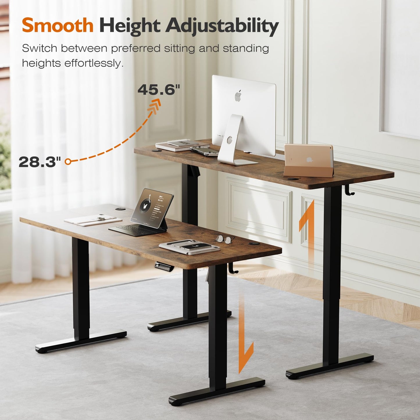 Monomi Electric Standing Desk 55x24 Inches，Height Adjustable Sit Stand Up Desk for Home Office, Ergonomic Computer Workstation with 178LBS Load Capacity & Quiet Motor, Two-Piece Desktop, Rustic Brown