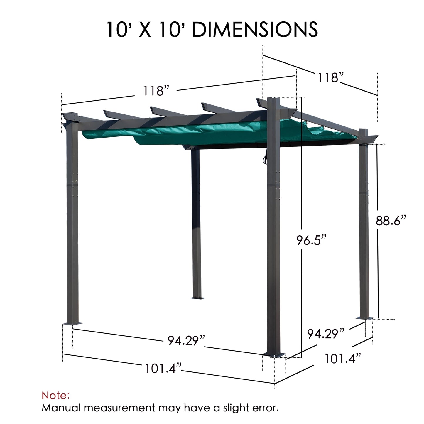 Kozyard Morgan Outdoor Retractable Pergola with Sun Shade Canopy Patio Aluminum Pergola Shelter for Backyard Deck Garden Modern Metal Grill Gazebo (10' x 10', Blue)