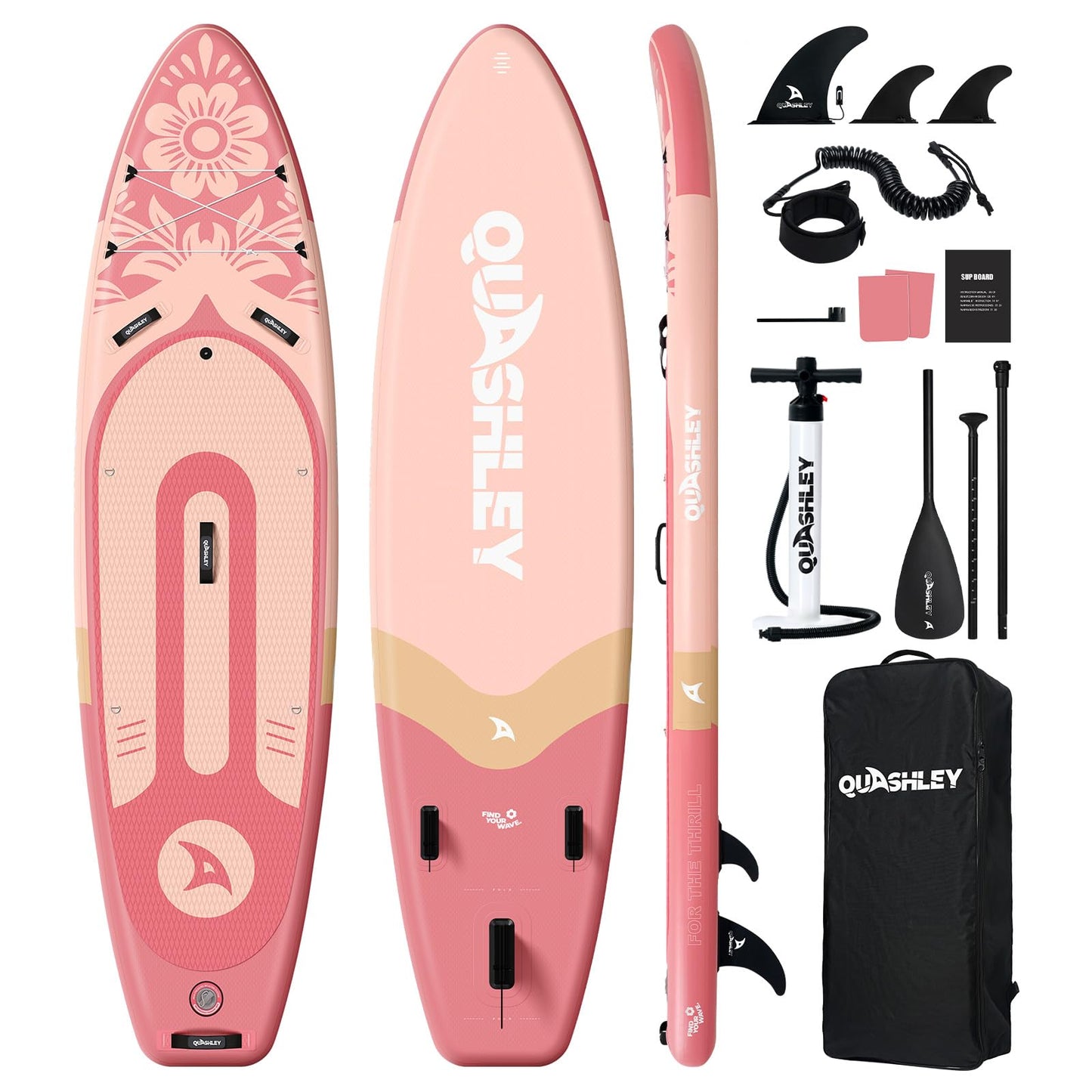 Quashley Inflatable Stand Up Paddle Board - All-Round SUP for Yoga,Fishing,Touring | Portable,Stable,Lightweight with Non-Slip Deck & Paddle for Beginners & Family Fun Whis-P