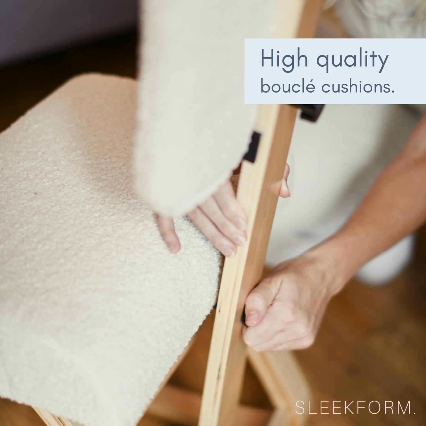 Sleekform East Austin Ergonomic Kneeling Chair with Back Support - Boucle and Wood Ergo Stool for Desk - Best Ergonomic Kneeling Office Chair for Posture and Leg Circulation