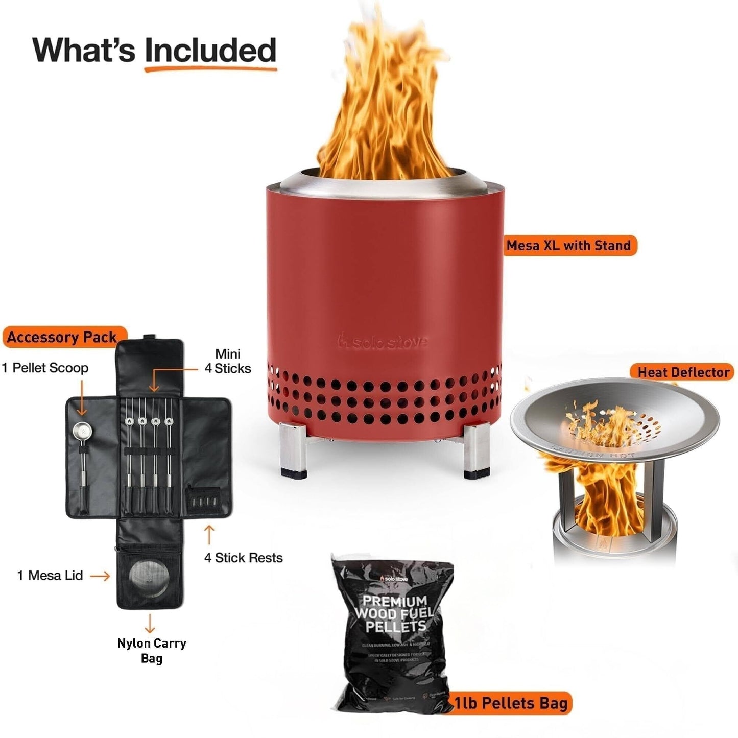 Solo Stove Mesa XL Mulberry Bundle | Tabletop Fire Pit with Stand, Heat Deflector, Accessory Pack & 1lb Wood Pellets | Portable Smokeless Outdoor Firepit for Patio, Camping & Backyard