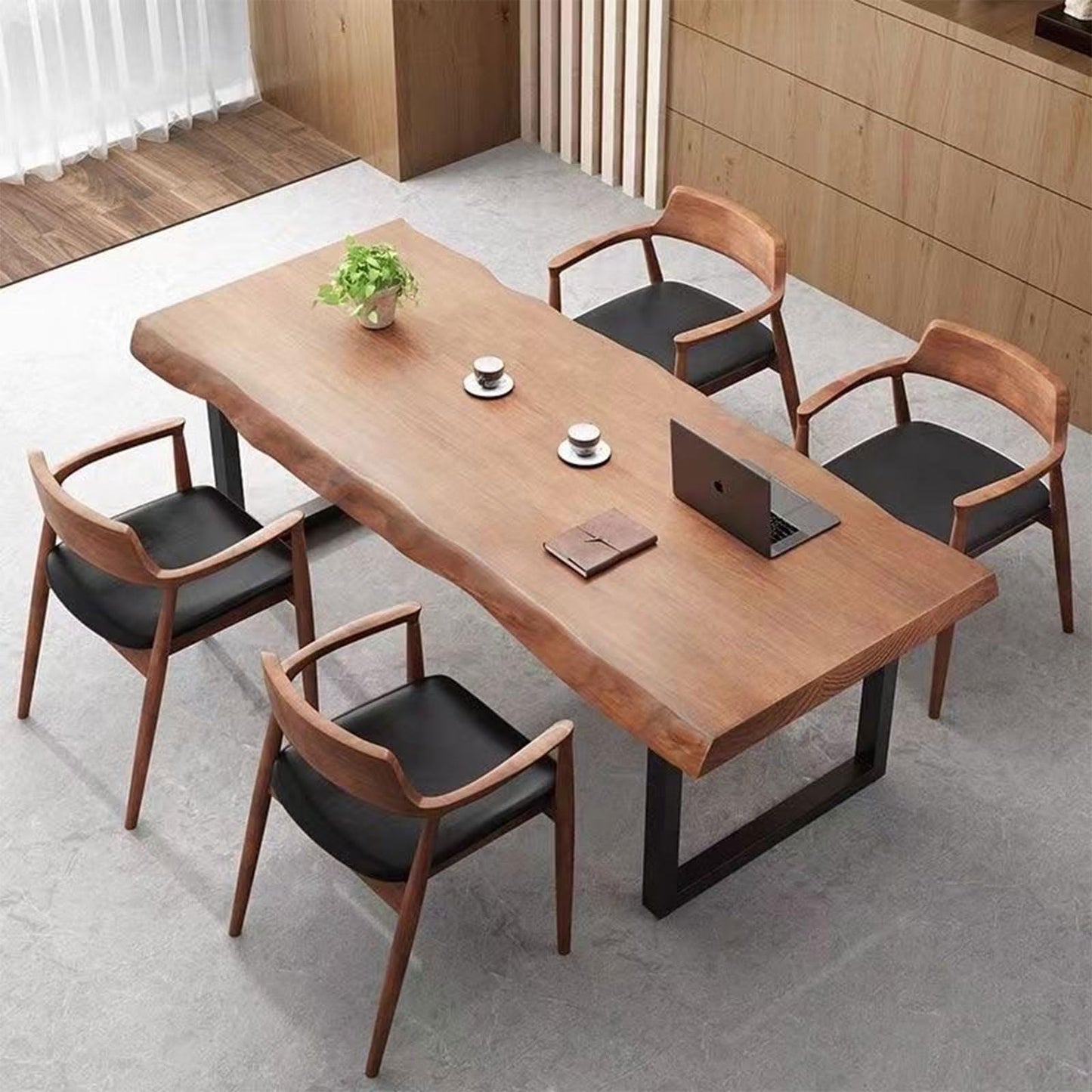 quanzhoulong Stylish Solid Wood Office Desk with Sturdy Metal Base - Durable Multi-Size Executive Computer & Dining Table - Perfect for Home Office & Work Environments (Brown, 47in)