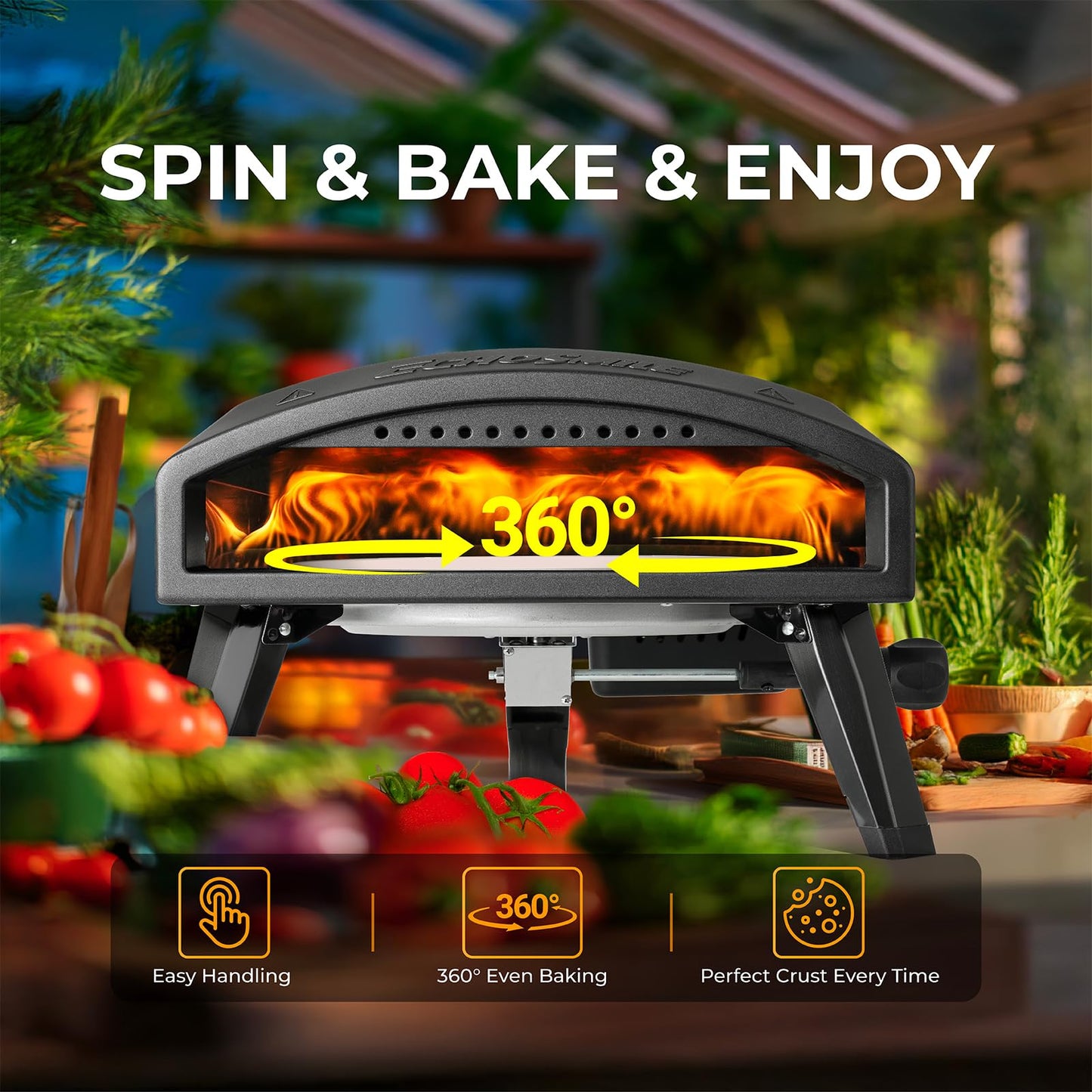 EchoSmile 12'' Gas Outdoor Pizza Oven, Propane Pizza Cooker Reaches 950°F, 60 Seconds Fast Cooking, Includes Gas Hose, Flame Control Knob, Extended Heat Handle, Black