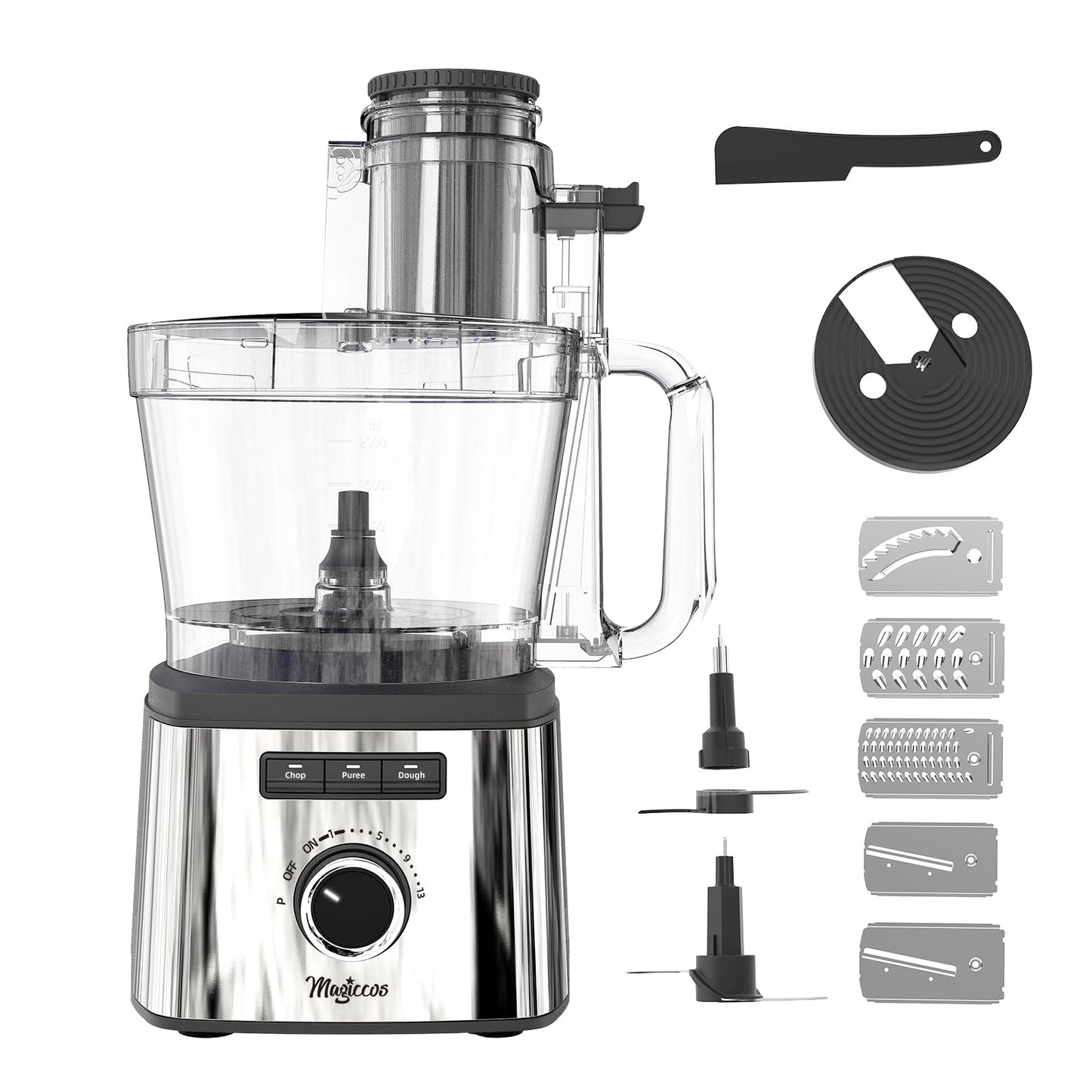 Magiccos 14 Cup Food Processor - Lemon Slicer, XL Bowl & Large Feed Chute, 13 Speeds & Pulse, 3 Programs, French Fry Cutter, Chop Slice Shred & Mix for Vegetables Cheese Meat, Meal Prep & Family Use