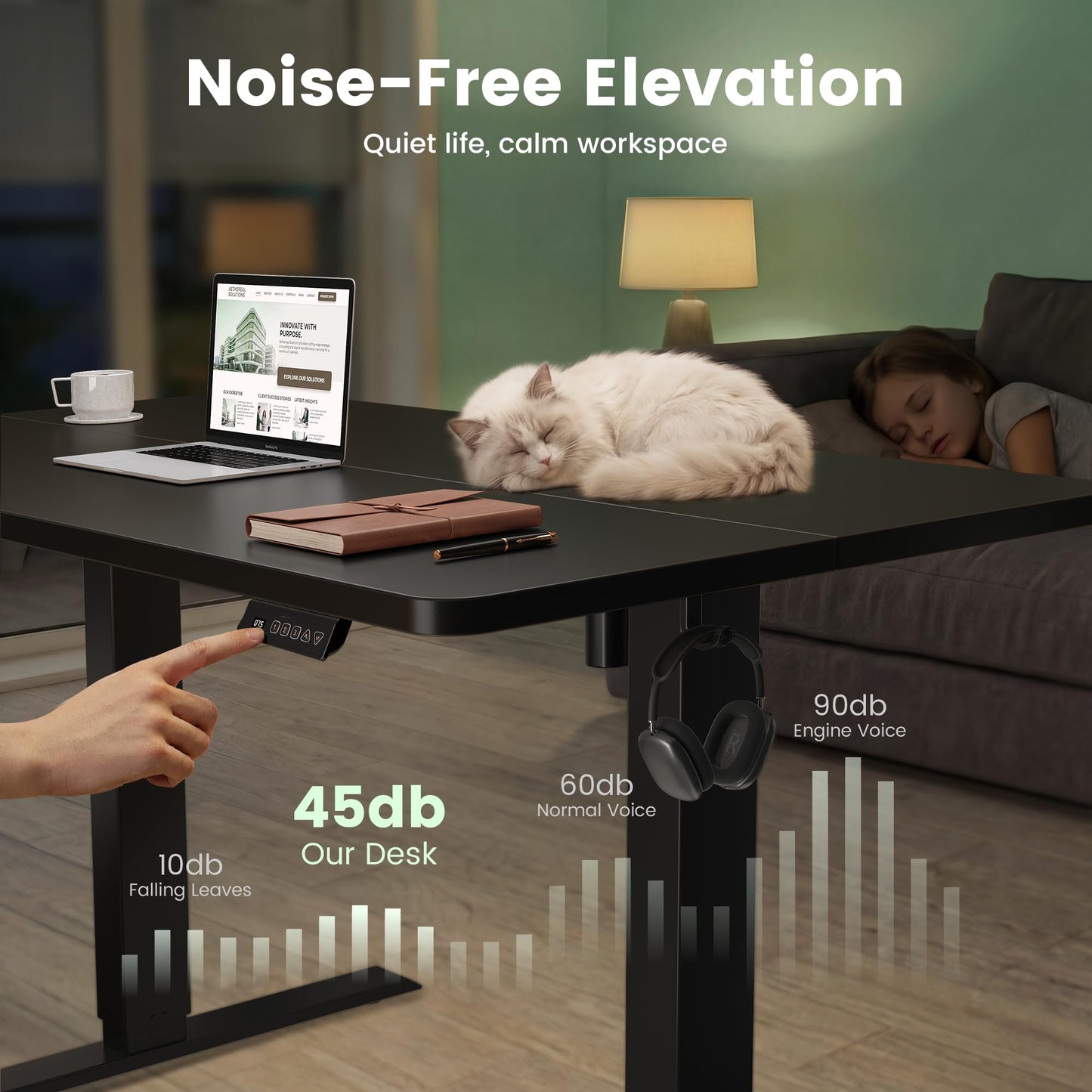 CubiCubi Standing Desk, 63 x 28 Inches Electric Height Adjustable Computer Desk, Sit Stand up Home Office Desk with Memory Presets, Black