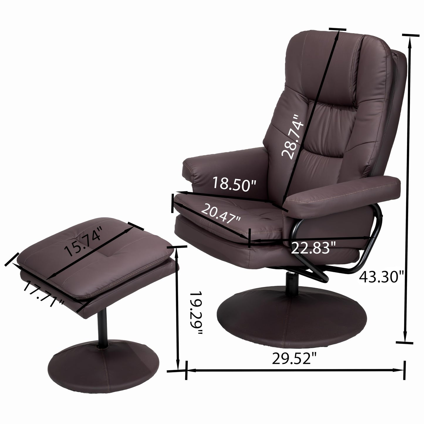 KEIKI Swivel Recliner with Ottoman Chair, Modern Cat Scratch Faux Leather Upholstered Manual Push Back 360° Swivel Chair, Ergonomic Lounge Footrest for Living Room Bedroom Reading Home Office, Brown