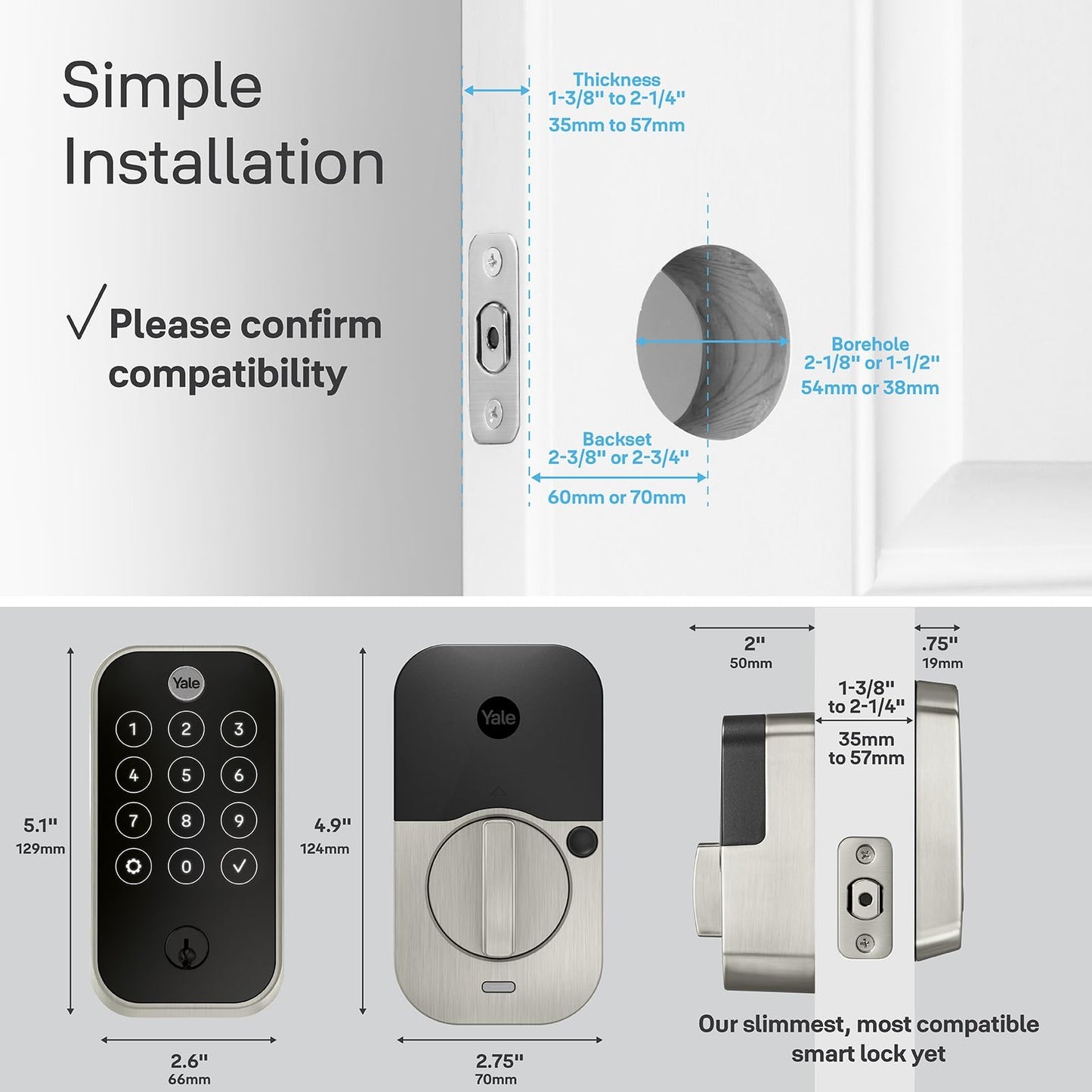 Yale Assure Lock 2 Deadbolt, Satin Nickel Keyed Smart Entry Door Lock with Z-Wave Connected Touchscreen Keypad for Code Entry and Remote Access, YRD420-ZW2-619