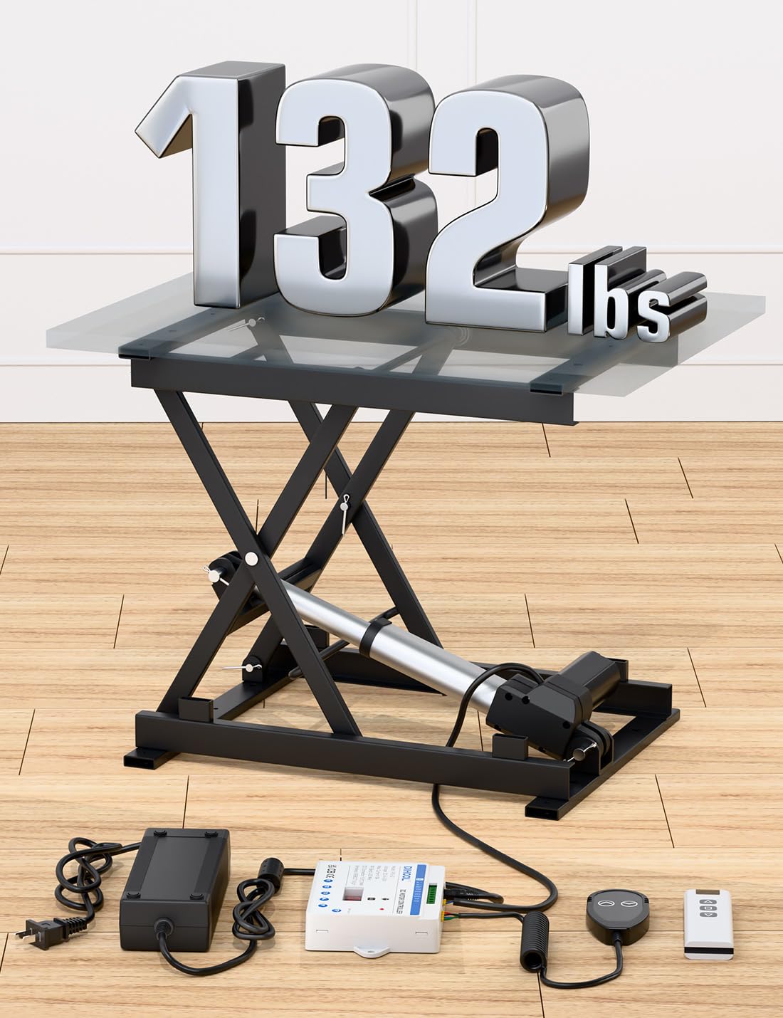 DIHOOL Electric Scissor Lift Table, 130Lbs Capacity, 3.95"-14.76" Height Adjustable Lifting Platform, Super Quiet with Remote & WiFi Control, Obstruction Detection, AC/DC Power for Home/Industrial Use