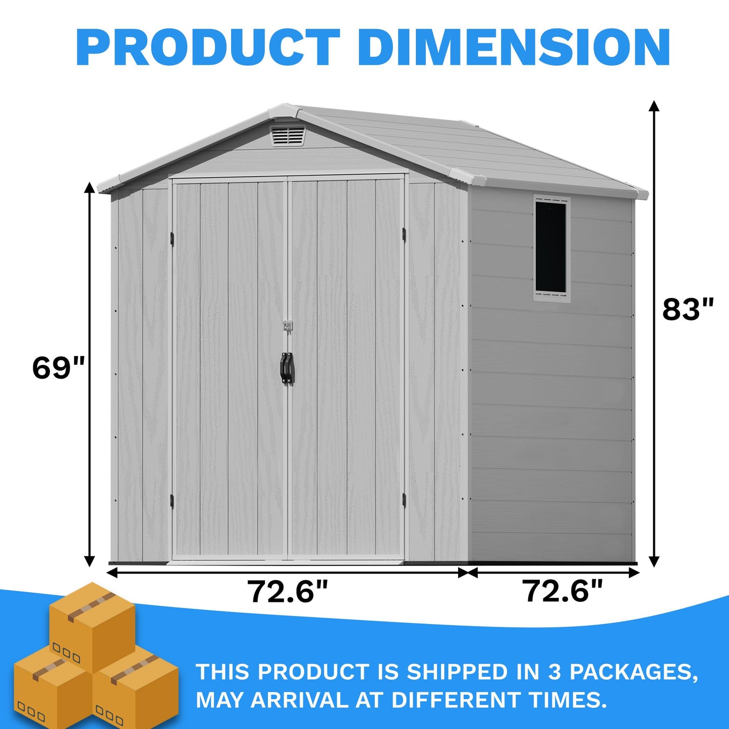 Greesum 6x6FT Plastic Outdoor Storage Shed with Floor, Resin Sheds with Lockable Double Door, Tool Sheds with Window and Vents, for Garden, Backyard, Patio, Light Gray