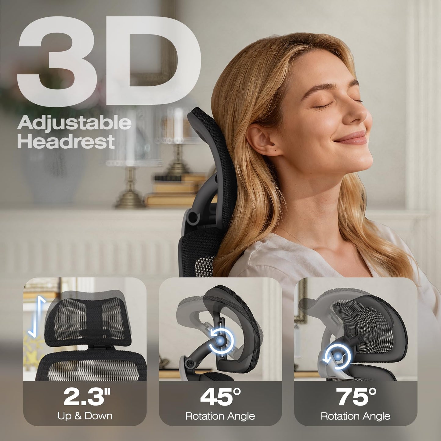 ELABEST X100 Ergonomic Mesh Office Chair, Big and Tall Hone Desk Chair with 5D Flip-Up Arms, Adjustable 3D Lumbar Support,Gaming & Executive Computer Chairs for Long Hours, Padded Seat