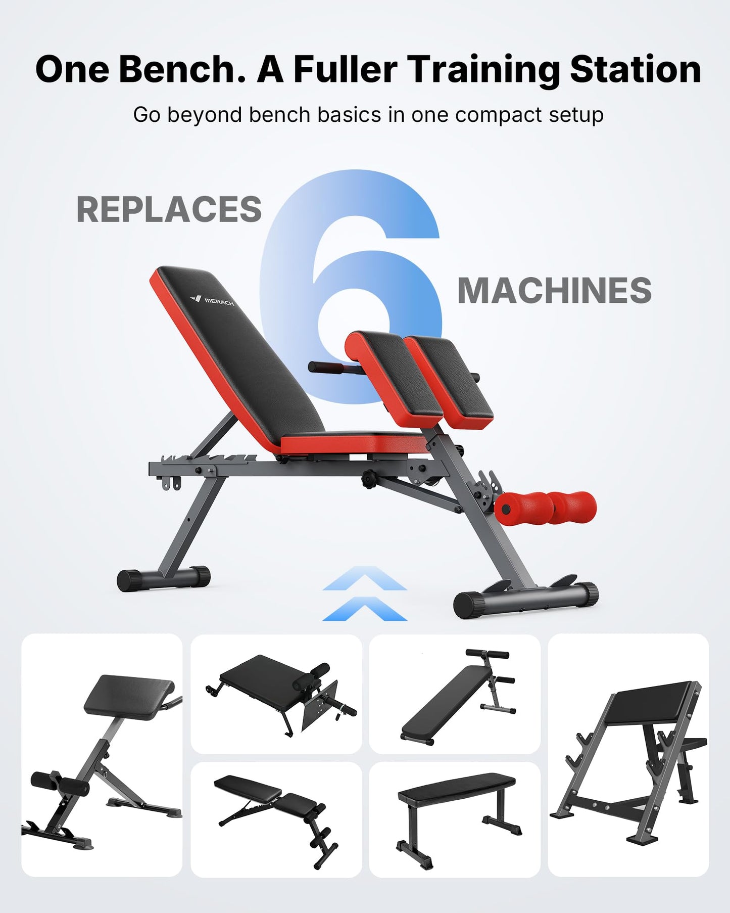 MERACH 6 in 1 Multi-Functional Roman Chair Back Extension for Full Body Workout - Adjustable Weight Bench, Sit Up Bench, Fitness Equipment for Hyperextension, Adjustable Roman Chair, Incline Decline