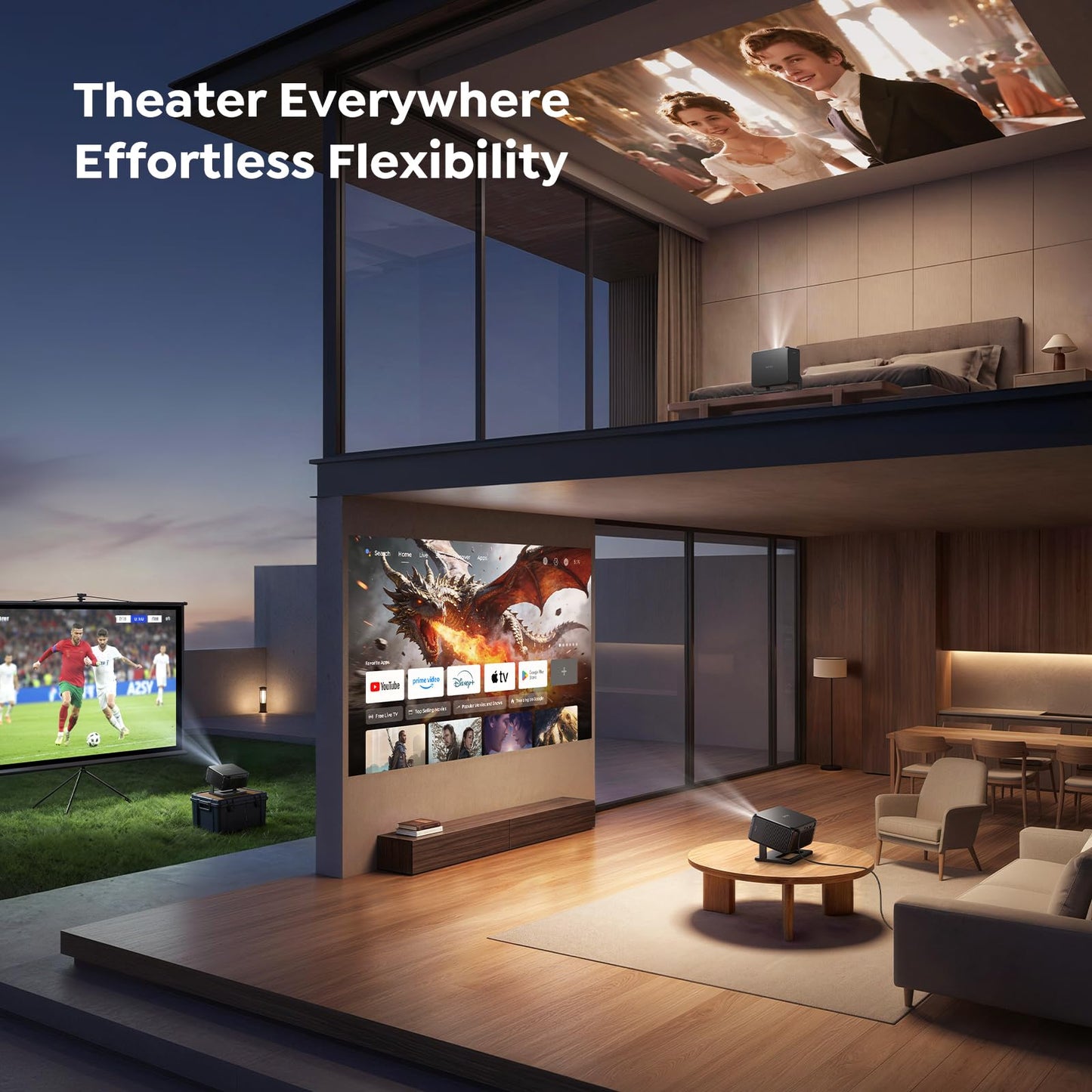 Smart Projector [Google TV 14.0 & Dolby & 4K Support] with WiFi and Bluetooth HDR10,Portable Mini Movie Short Throw Projector Outdoor with Built-in Apps Auto Focus Keystone for Home Bedroom Ceiling