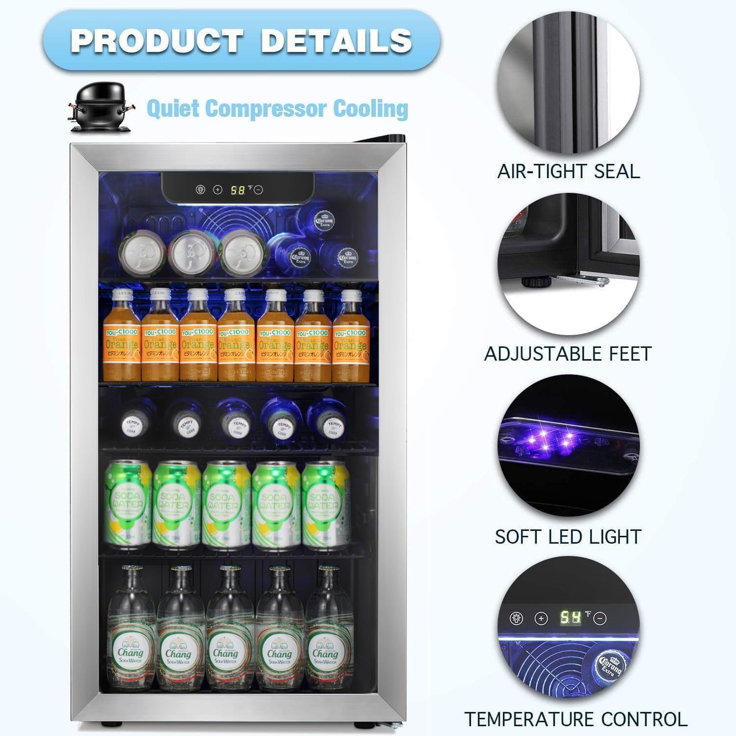 Antarctic Star Beverage Refrigerator Cooler -120 Can Glass Door Mini Fridge, for Soda Cola Beer or Wine Constant Glass Door Small Drink Dispenser Clear Front for Home, Bar 3.2cu.ft